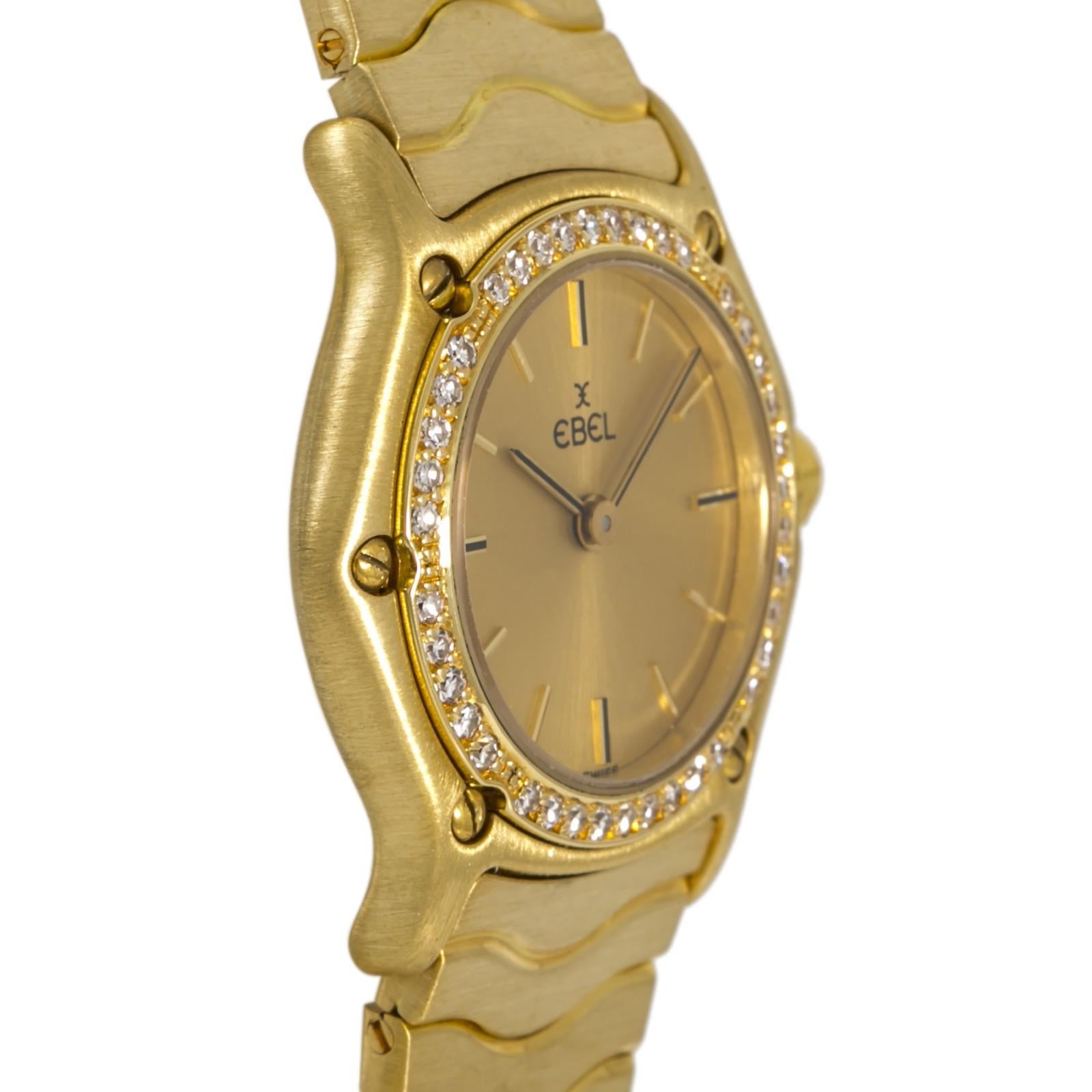 Ebel Classic Sport Wave Women's 18 Karat Yellow Gold Quartz Watch Diamond Bezel In Excellent Condition In Miami, FL