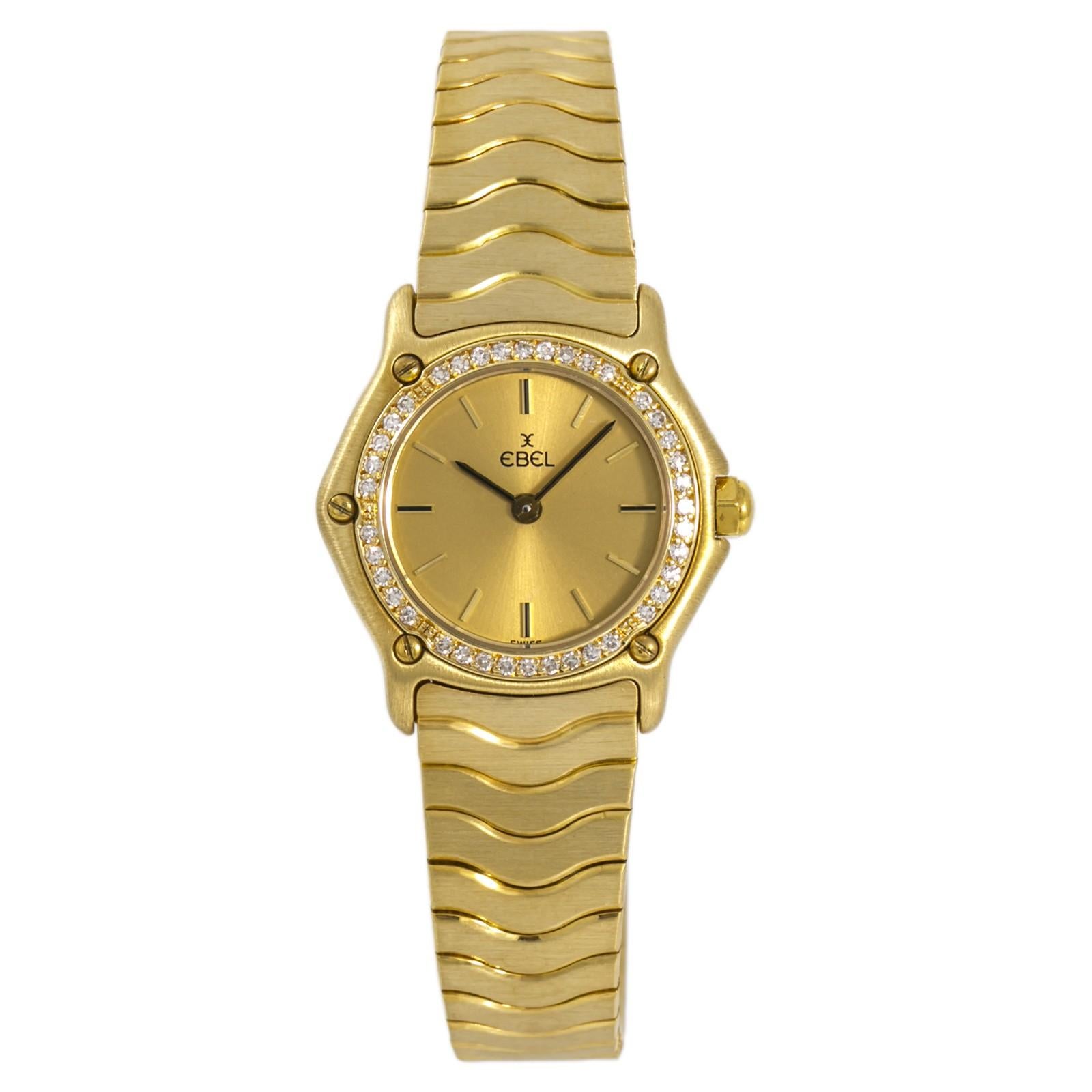 Ebel Classic Sport Wave Women's 18 Karat Yellow Gold Quartz Watch Diamond Bezel