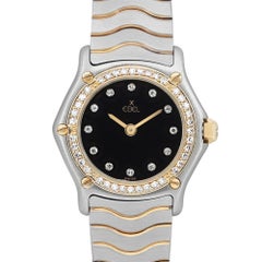 Ebel Classic Wave 18K Yellow Gold Steel Black Dial Quartz Ladies Watch 1057902