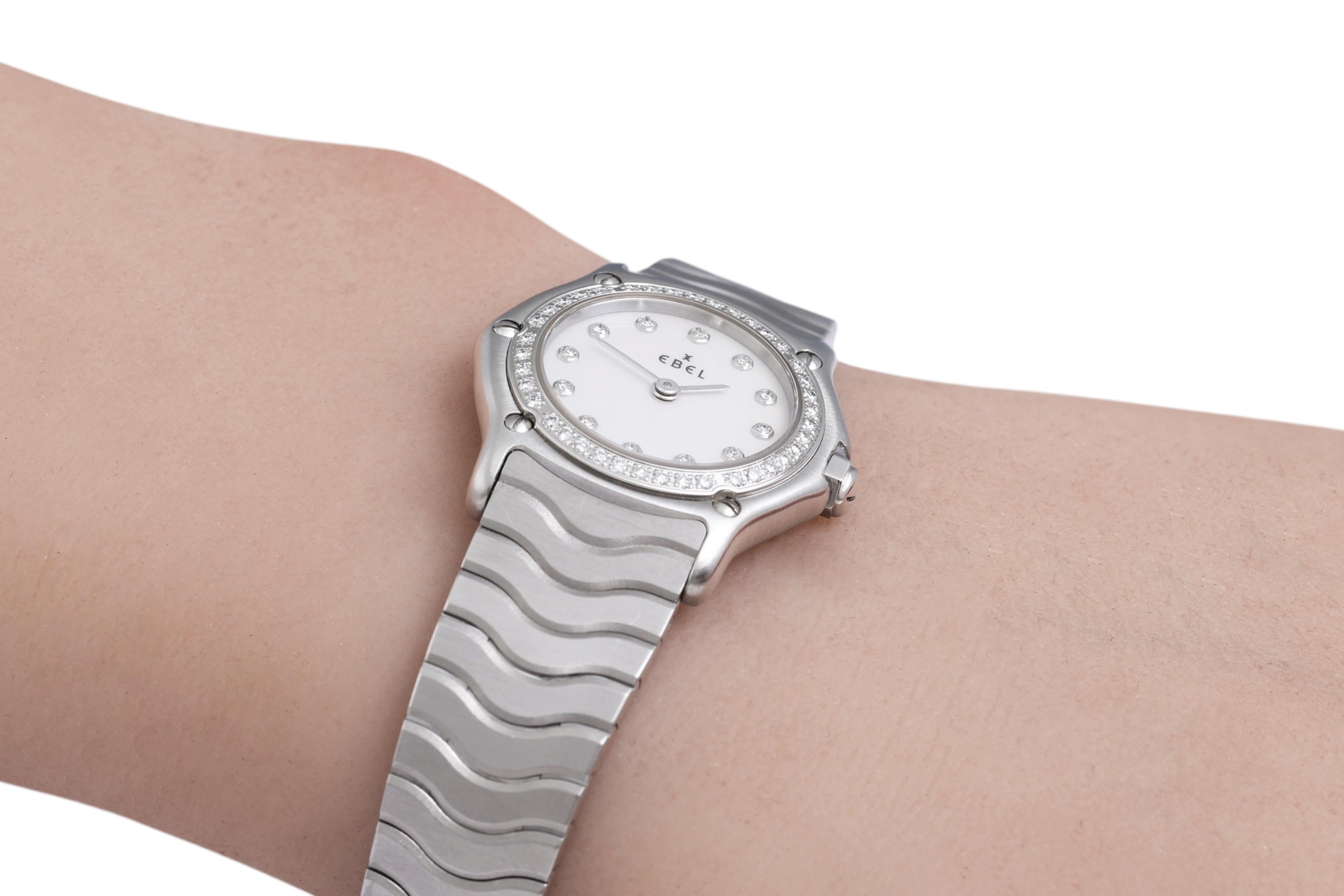 Ebel Classic Wave Diamond Wrist Watch, MOP Dial & Diamond Bezel For Sale 9