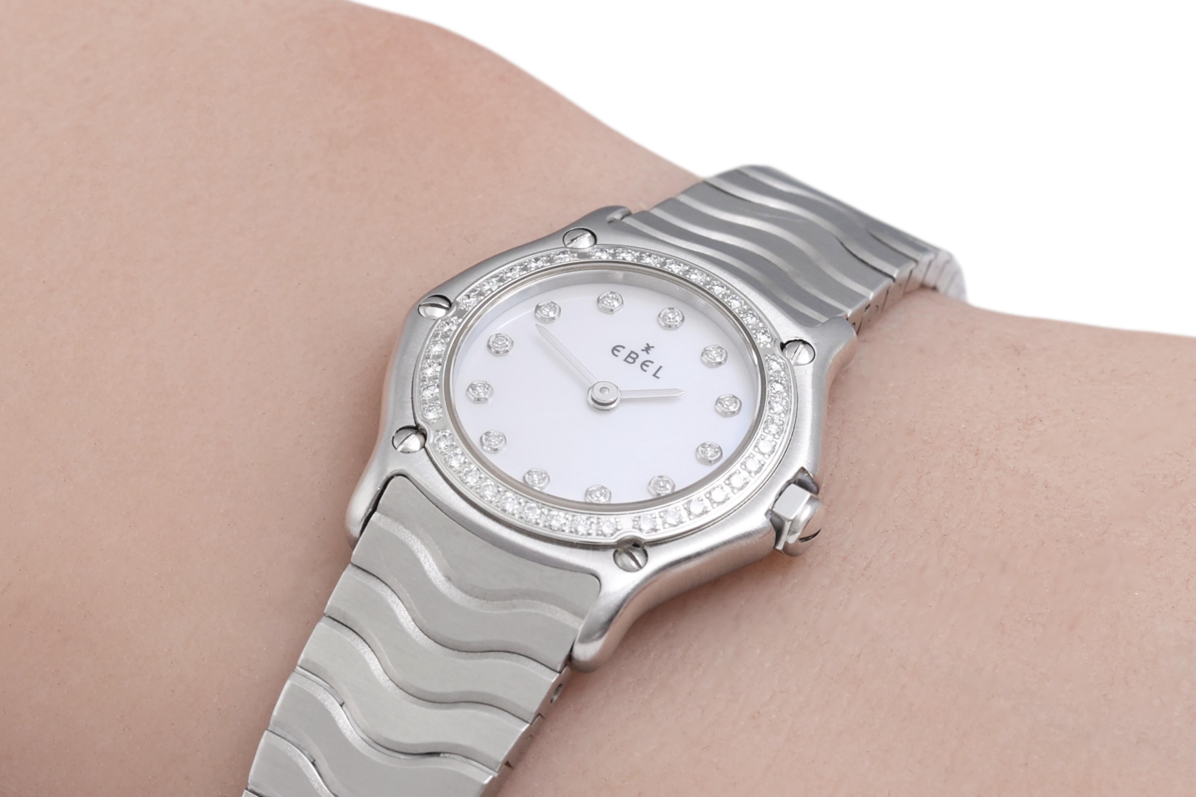 Ebel Classic Wave Diamond Wrist Watch, MOP Dial & Diamond Bezel For Sale 10