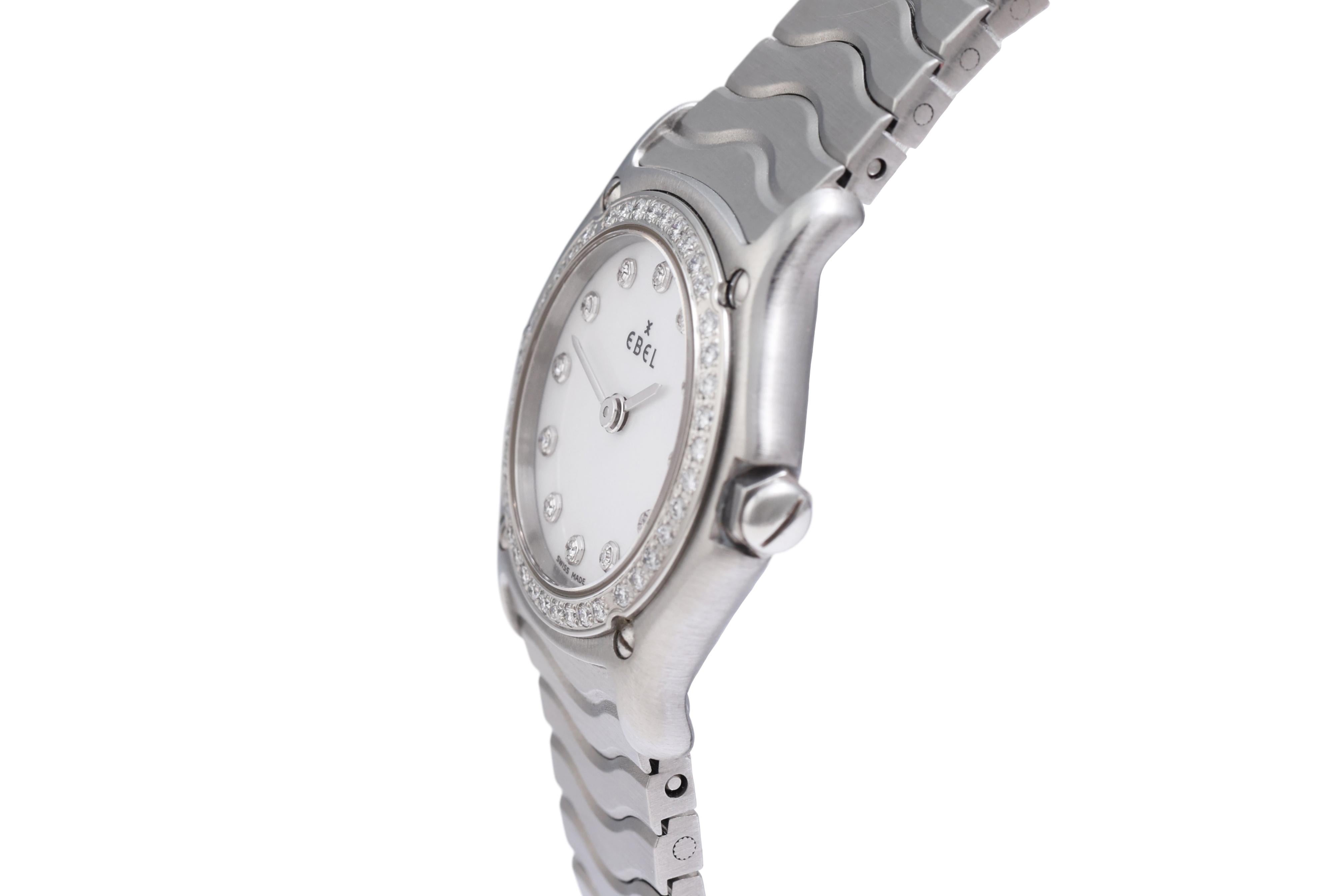 Brilliant Cut Ebel Classic Wave Diamond Wrist Watch, MOP Dial & Diamond Bezel For Sale