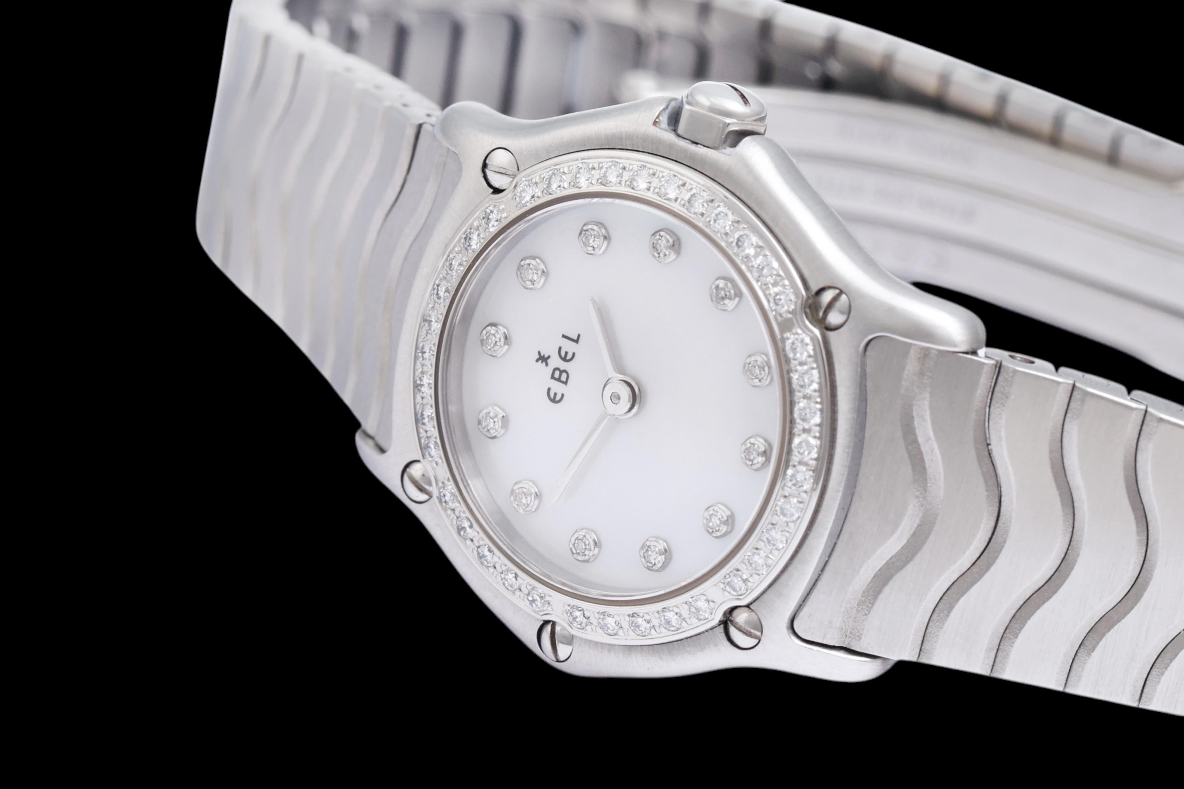 Ebel Classic Wave Diamond Wrist Watch, MOP Dial & Diamond Bezel For Sale 2