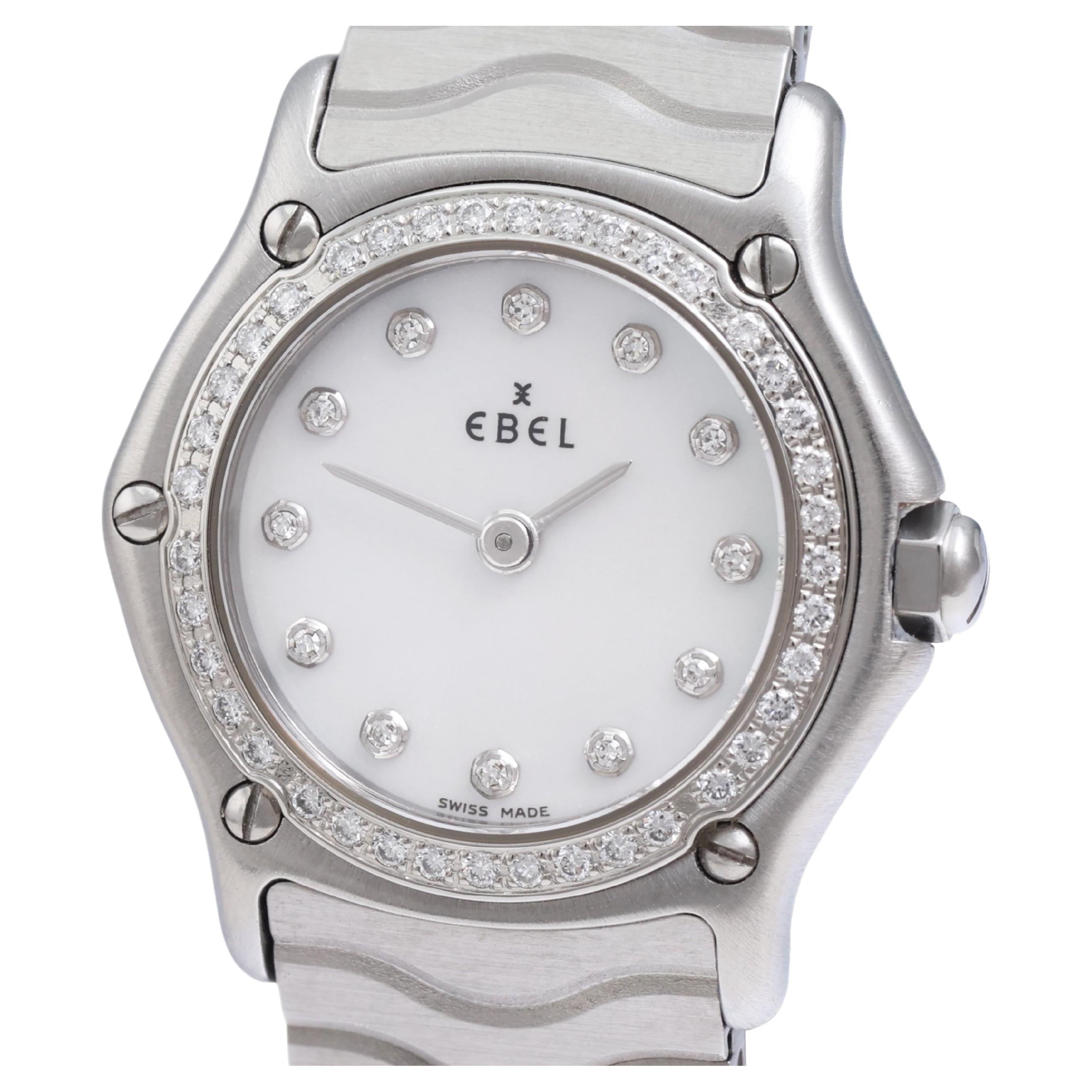 Ebel Classic Wave Diamond Wrist Watch, MOP Dial & Diamond Bezel For Sale