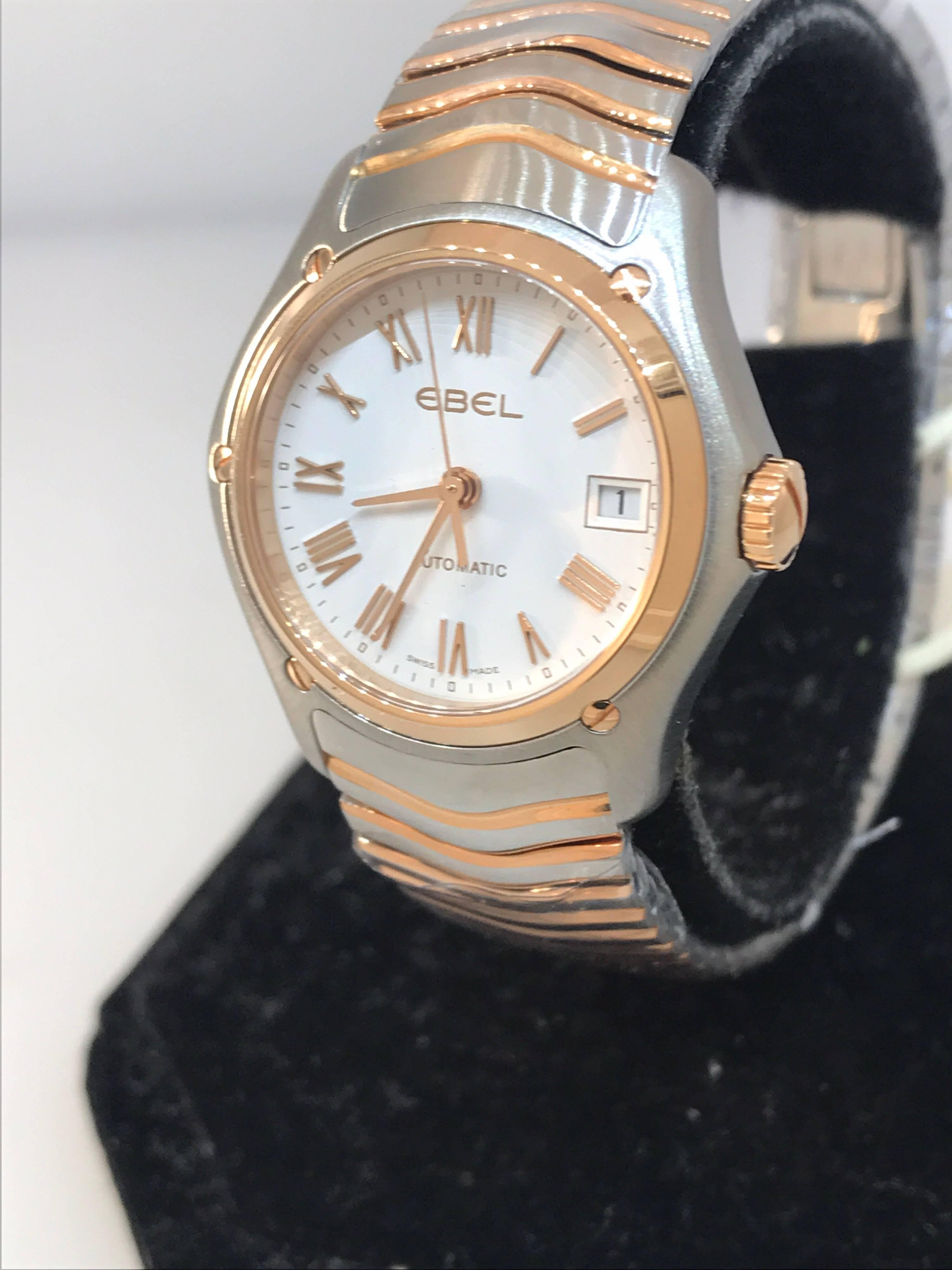 Ebel Classic Wave Gold and Stainless Steel Automatic Ladies Watch 1215926 New In New Condition For Sale In New York, NY