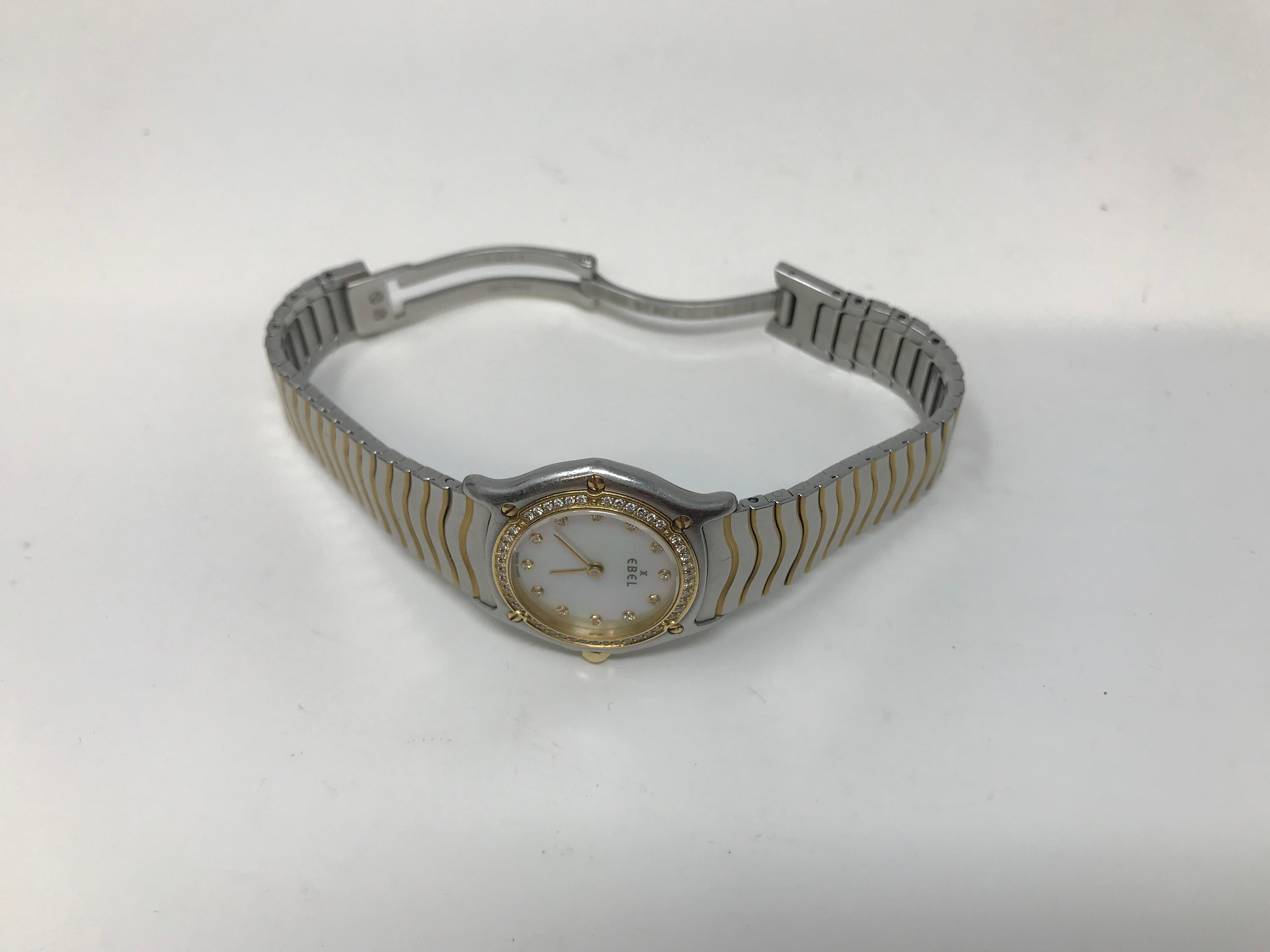 Taglio singolo Ebel Classic Wave Orologio da donna in acciaio, oro 18k e diamanti in vendita