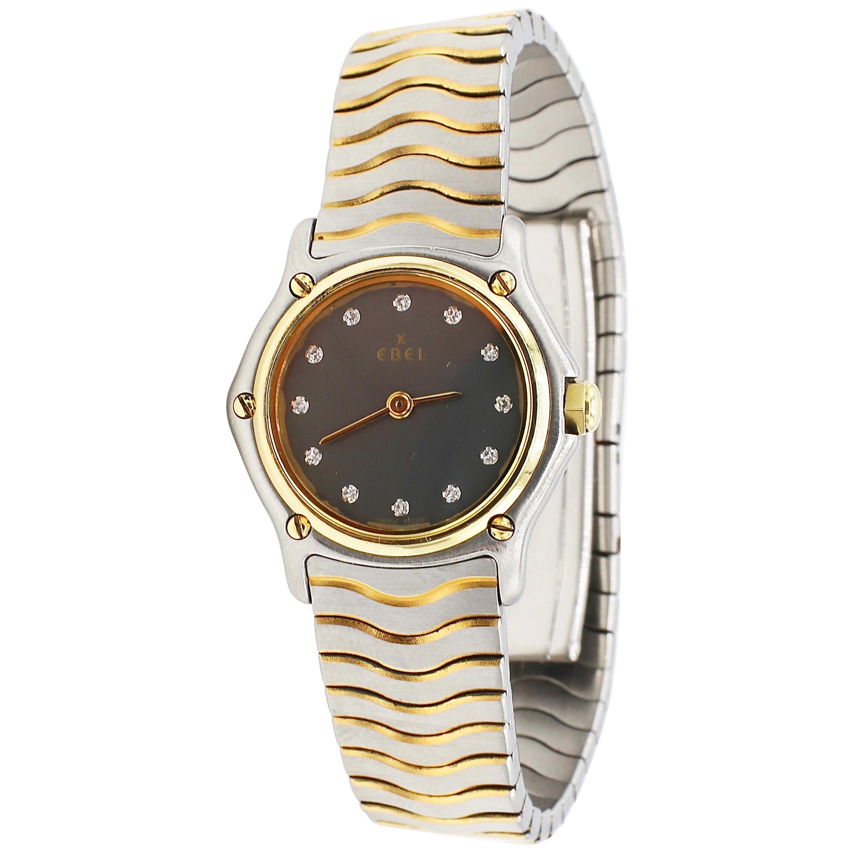 Ebel Classic Wave Stainless Steel and Gold Diamond Ladies Watch