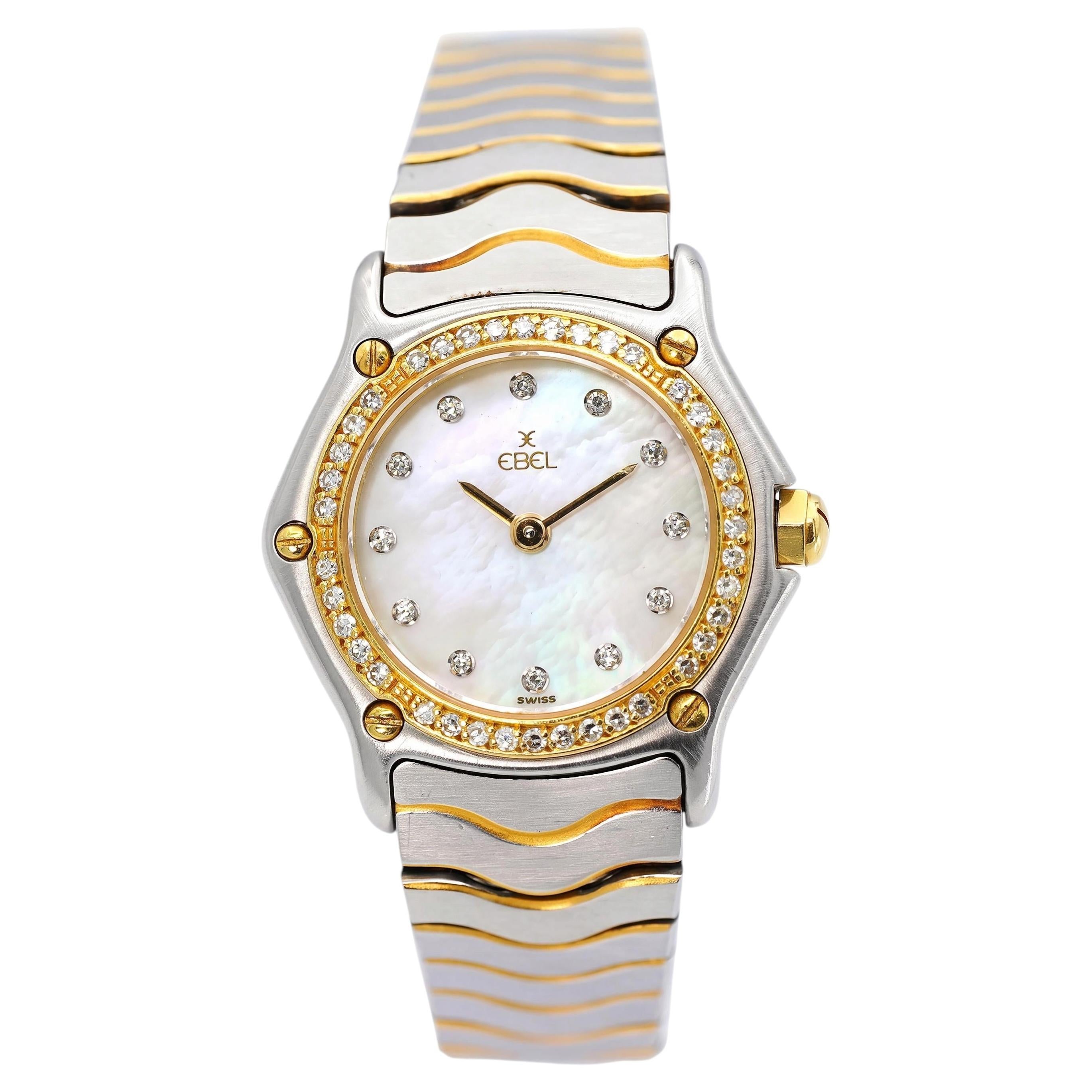 Reloj de cuarzo para mujer Ebel Classic Wave con bisel bicolor con diamantes y esfera de nácar