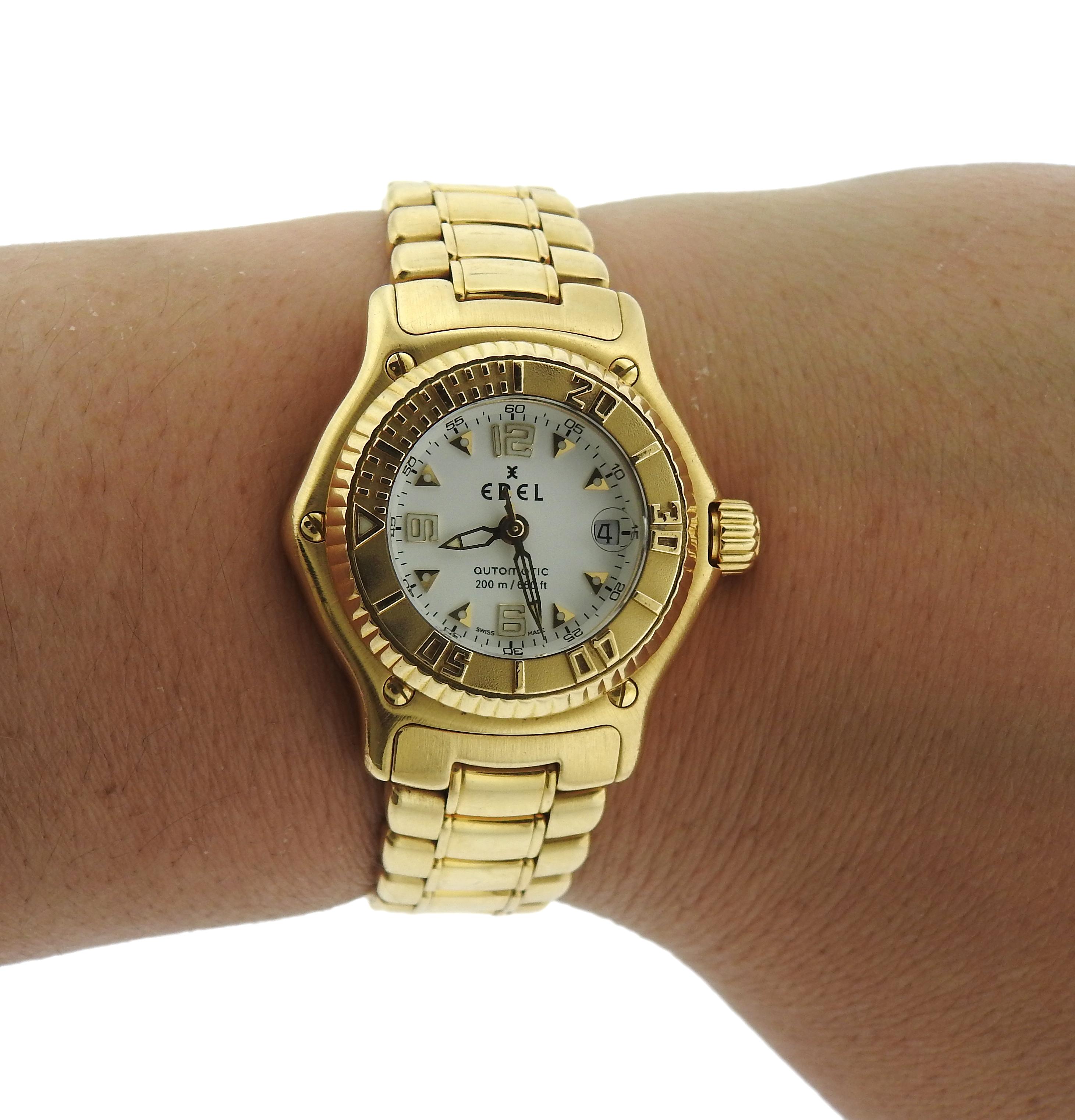 EBEL Discovery Automatic 18k Yellow Gold Lady's Wristwatch In Excellent Condition For Sale In New York, NY