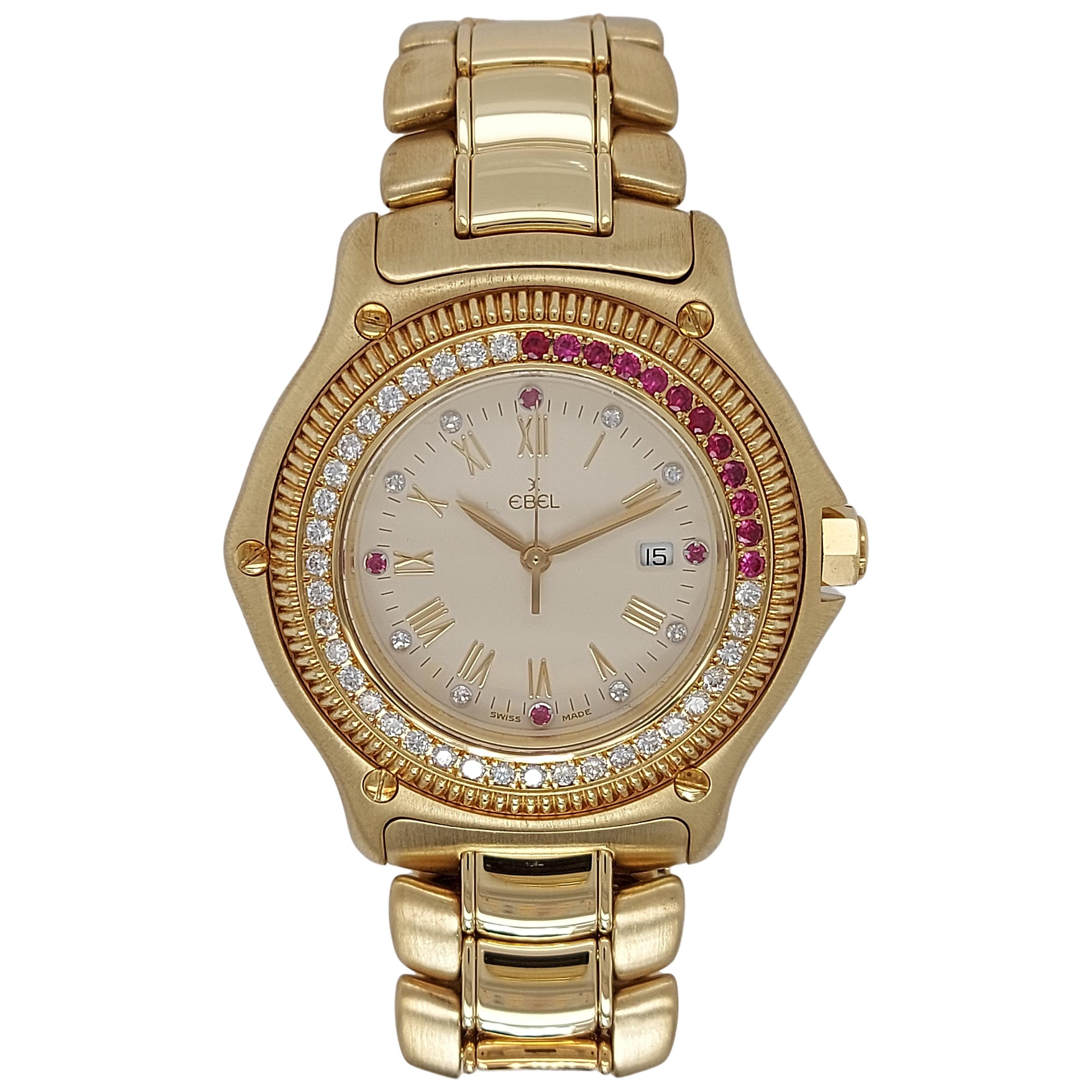 Ebel Discovery Wristwatch 883830, Diamonds and Rubies 18 Karat Gold Bracelet  For Sale at 1stDibs