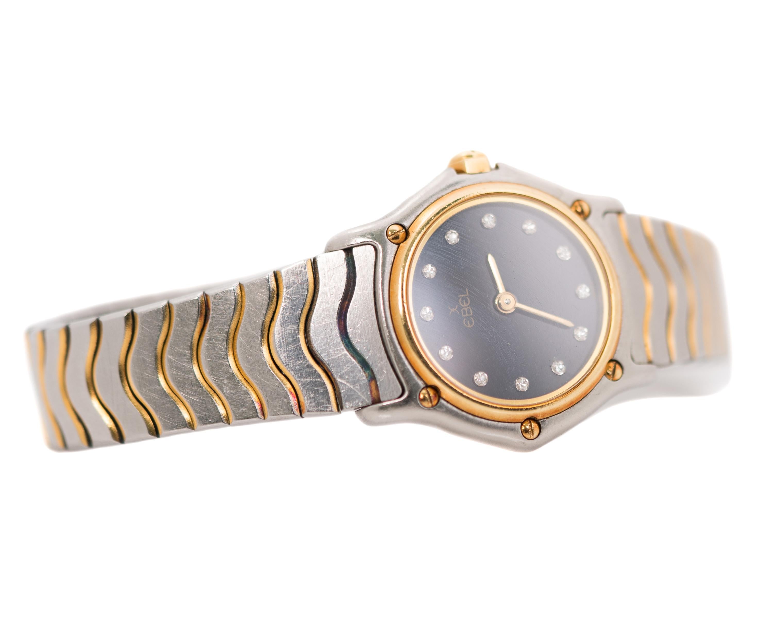 Round Cut Ebel Ladies 18K Yellow Gold, Stainless Steel & Diamond Quartz Wrist Watch, 1990s