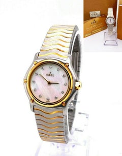 Ebel Ladies Classic Wave 1215927 MOP Diamond Dial 18 Karat Gold Steel Box Paper