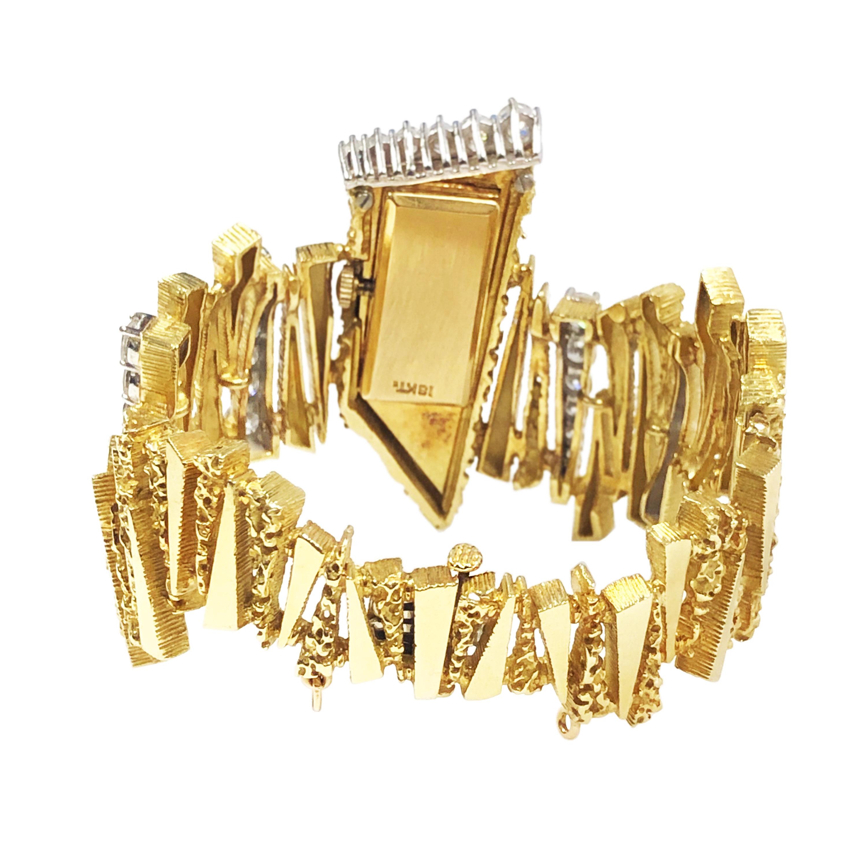 Modernist Ebel Mid-Century Modern Yellow Gold and Diamond Bracelet Wrist Watch