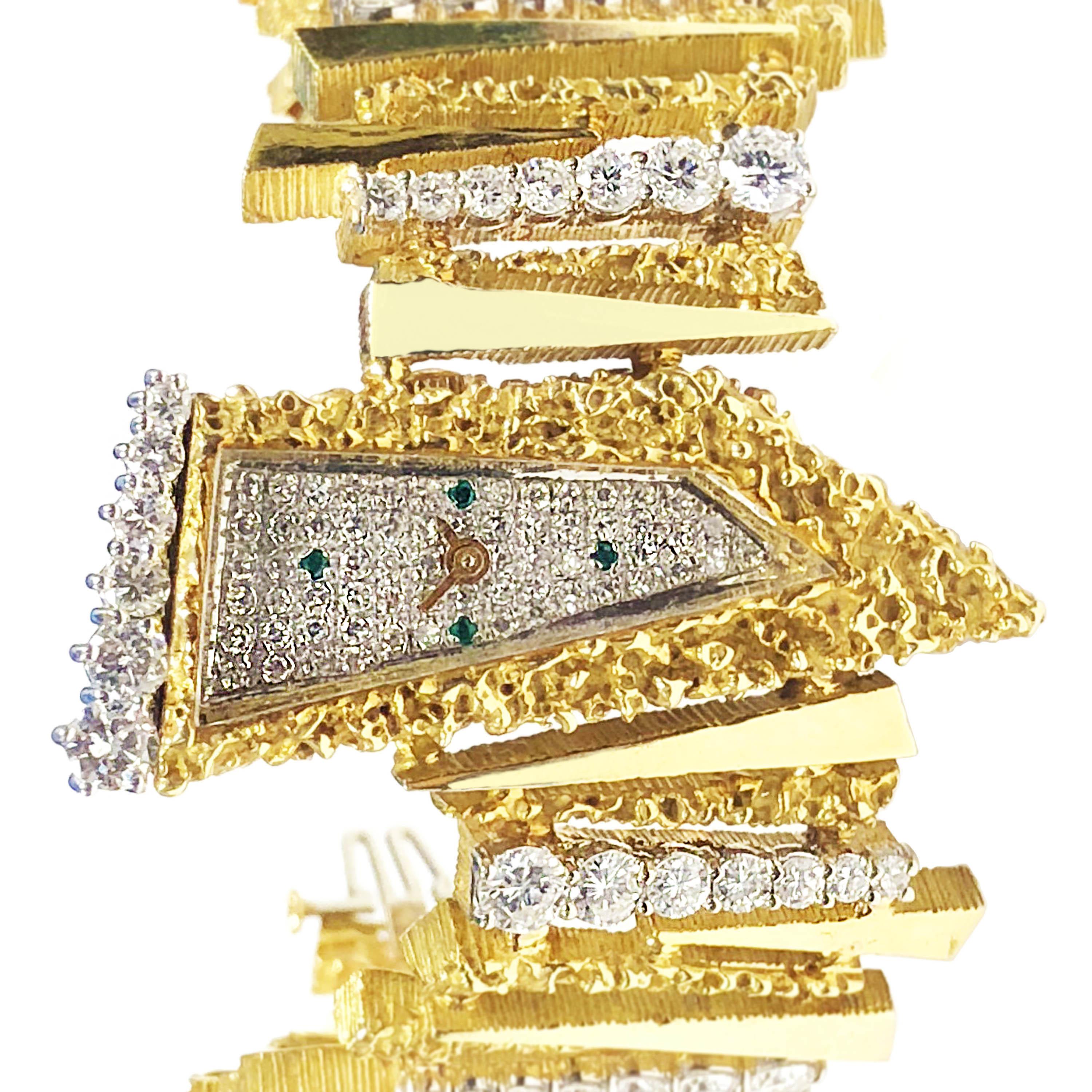 Ebel Mid-Century Modern Yellow Gold and Diamond Bracelet Wrist Watch 1