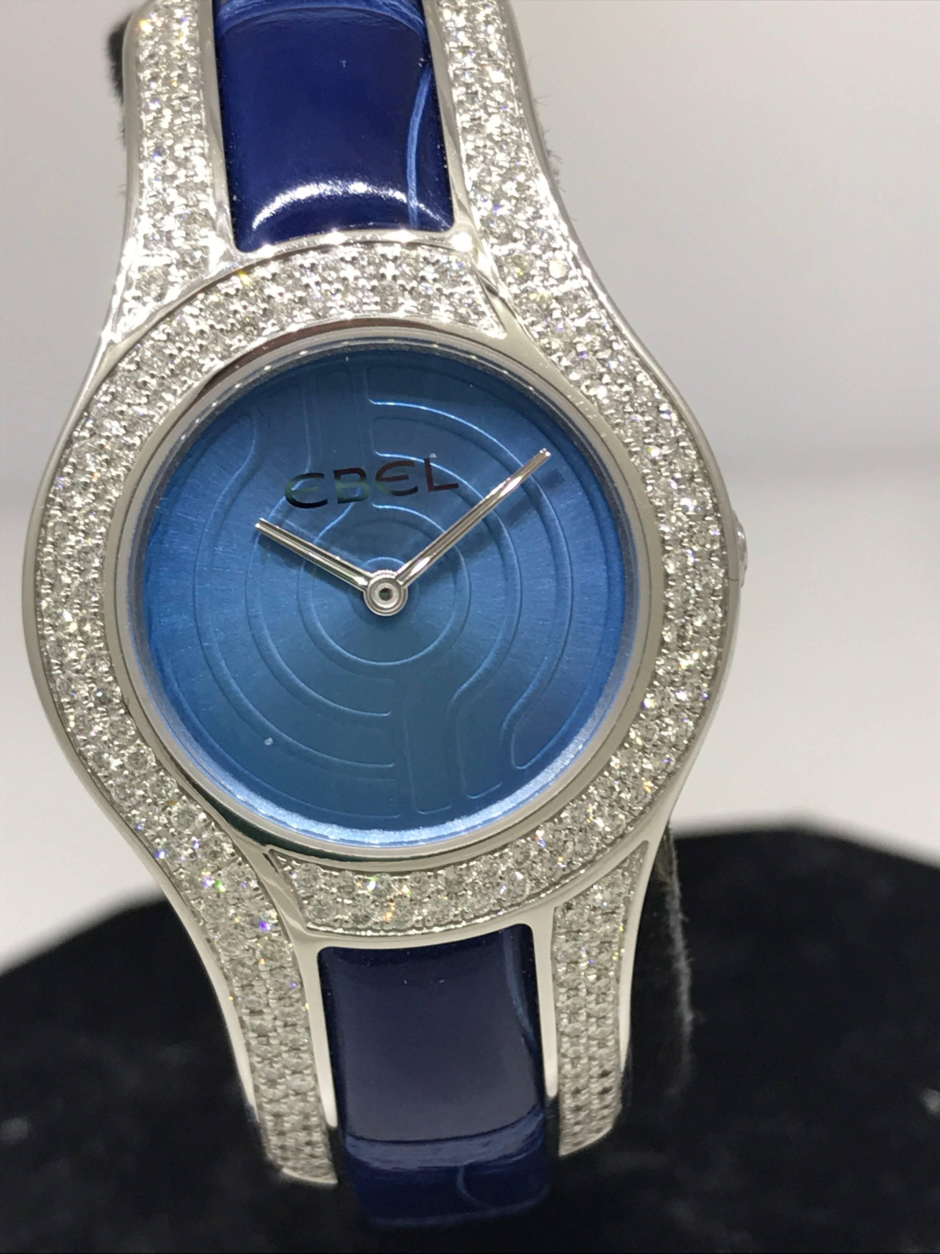 Ebel Midnight Moonchic White Gold Diamond Leather Band Ladies Watch 3157H29 New For Sale 1