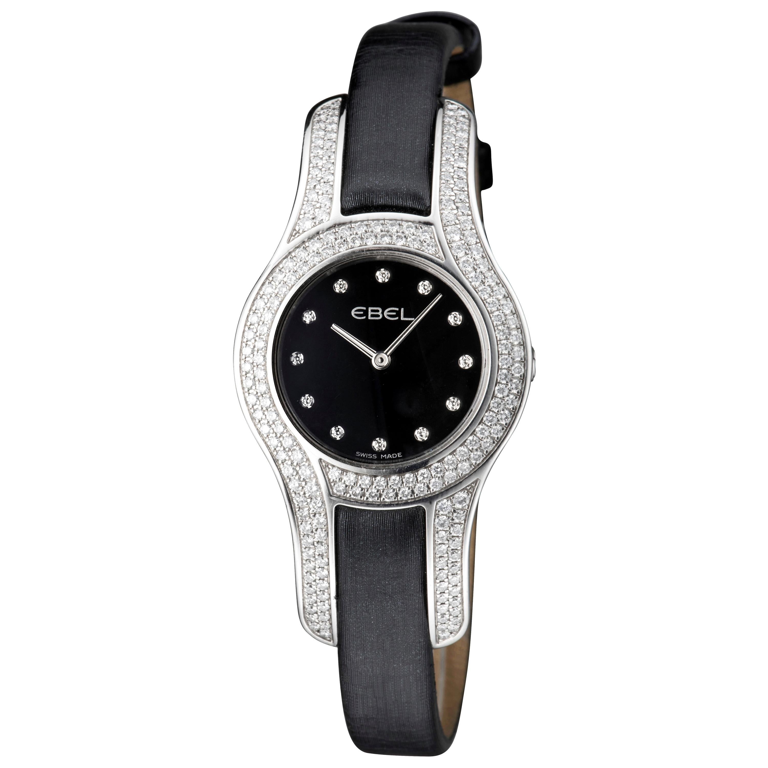 Ebel Midnight Moonchich White Gold and Diamond Black Dial Ladies Watch 3157H29 For Sale