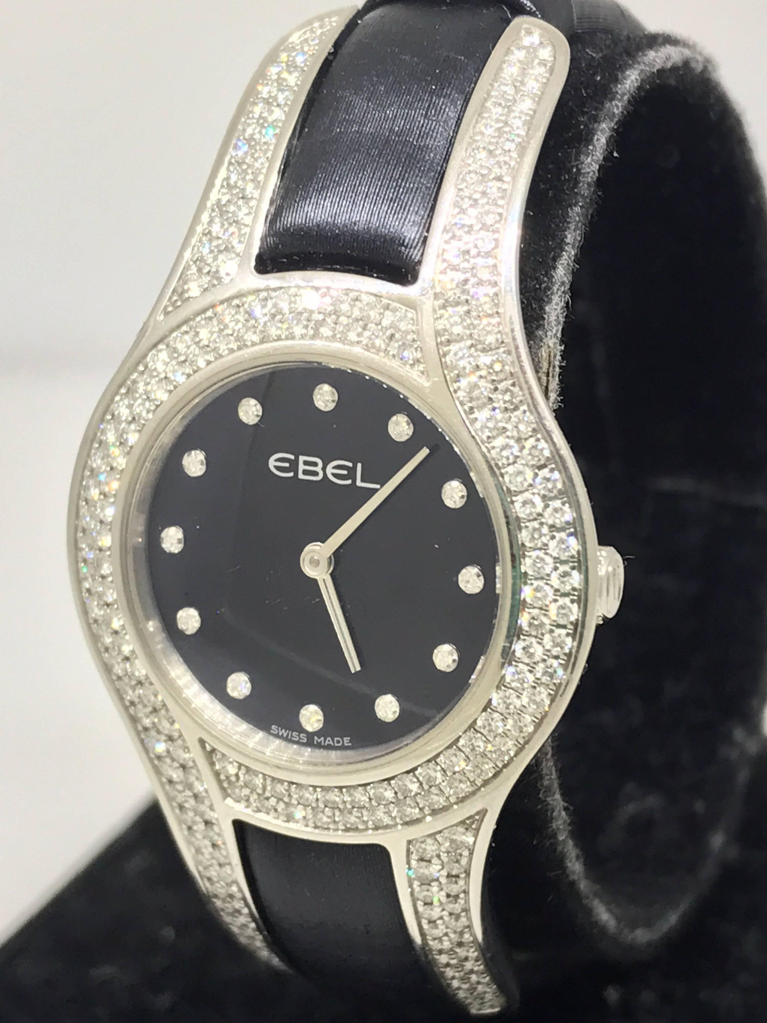 Women's Ebel Midnight Moonchich White Gold and Diamond Black Dial Ladies Watch 3157H29 For Sale