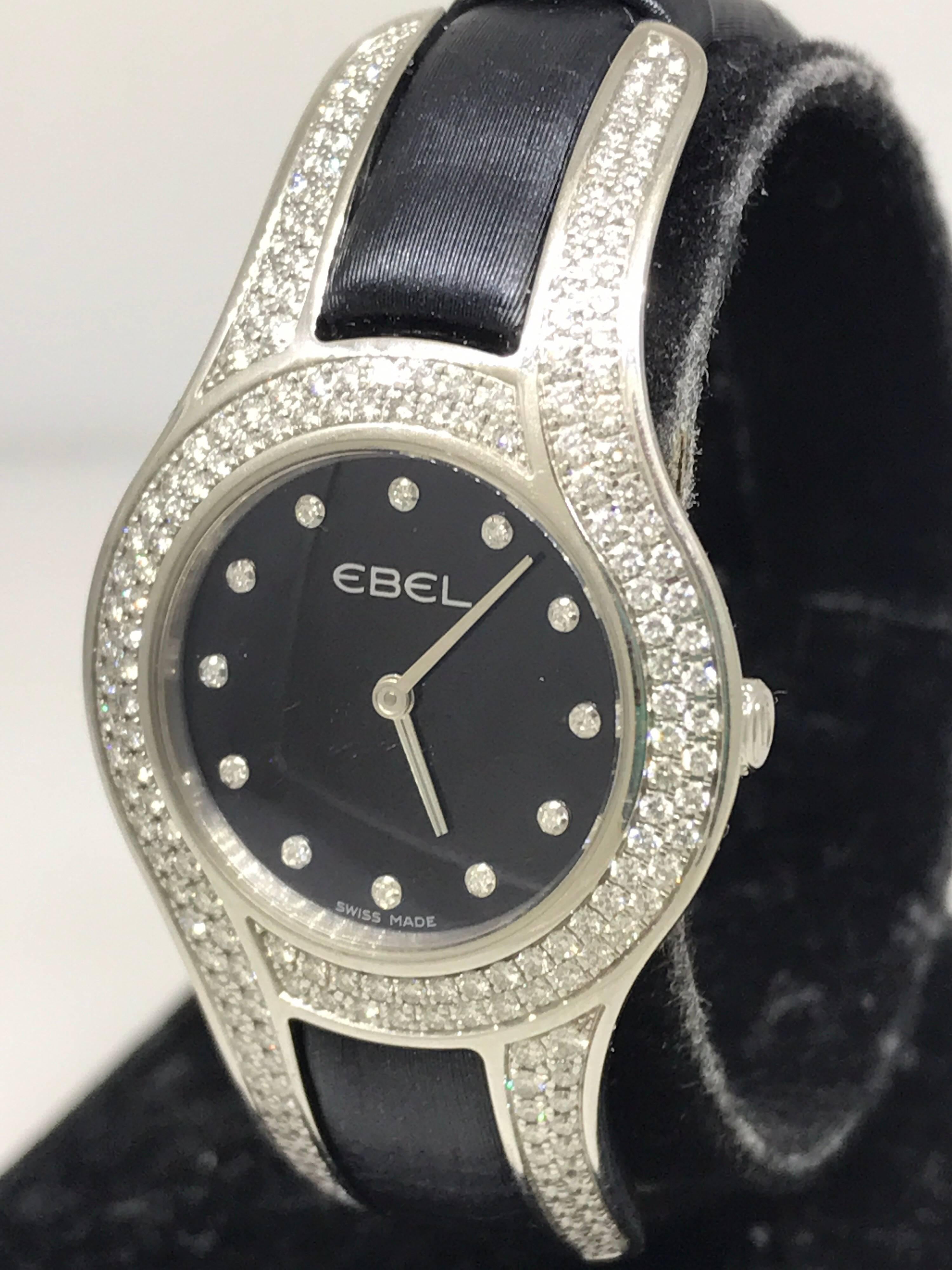 Ebel Midnight Moonchich White Gold and Diamond Black Dial Ladies Watch 3157H29 For Sale 1