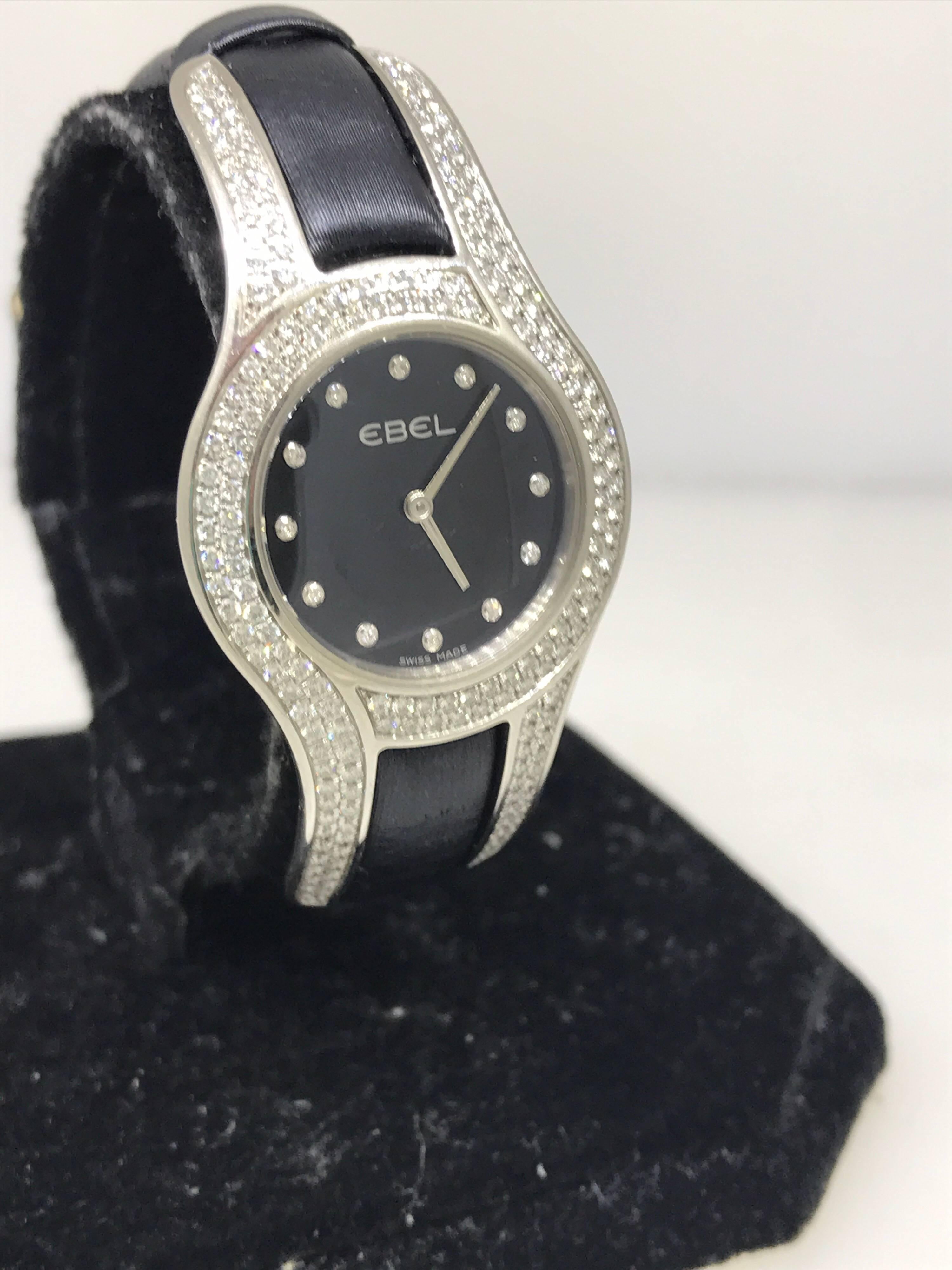 Ebel Midnight Moonchich White Gold and Diamond Black Dial Ladies Watch 3157H29 For Sale 2