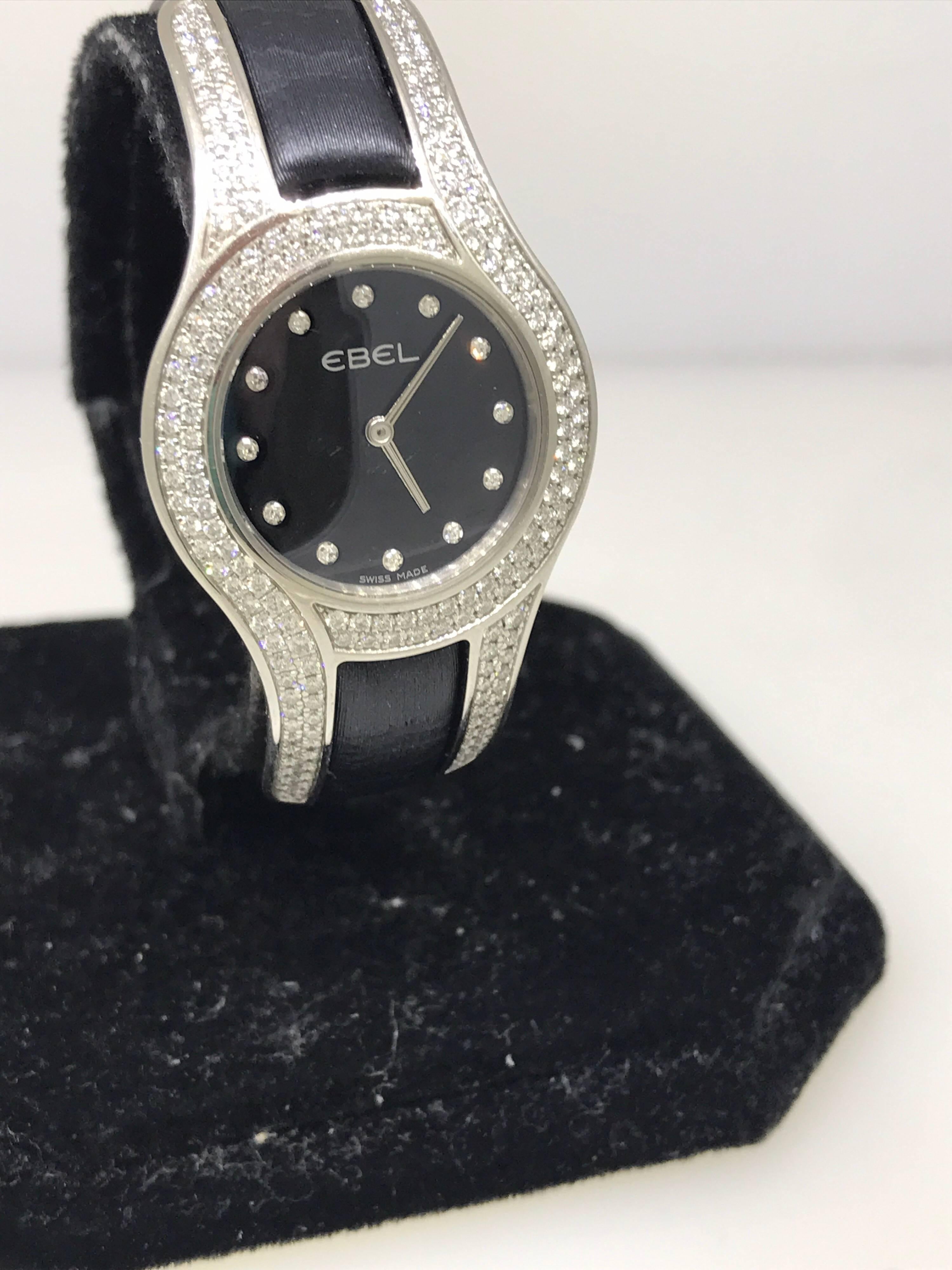 Ebel Midnight Moonchich White Gold and Diamond Black Dial Ladies Watch 3157H29 For Sale 3