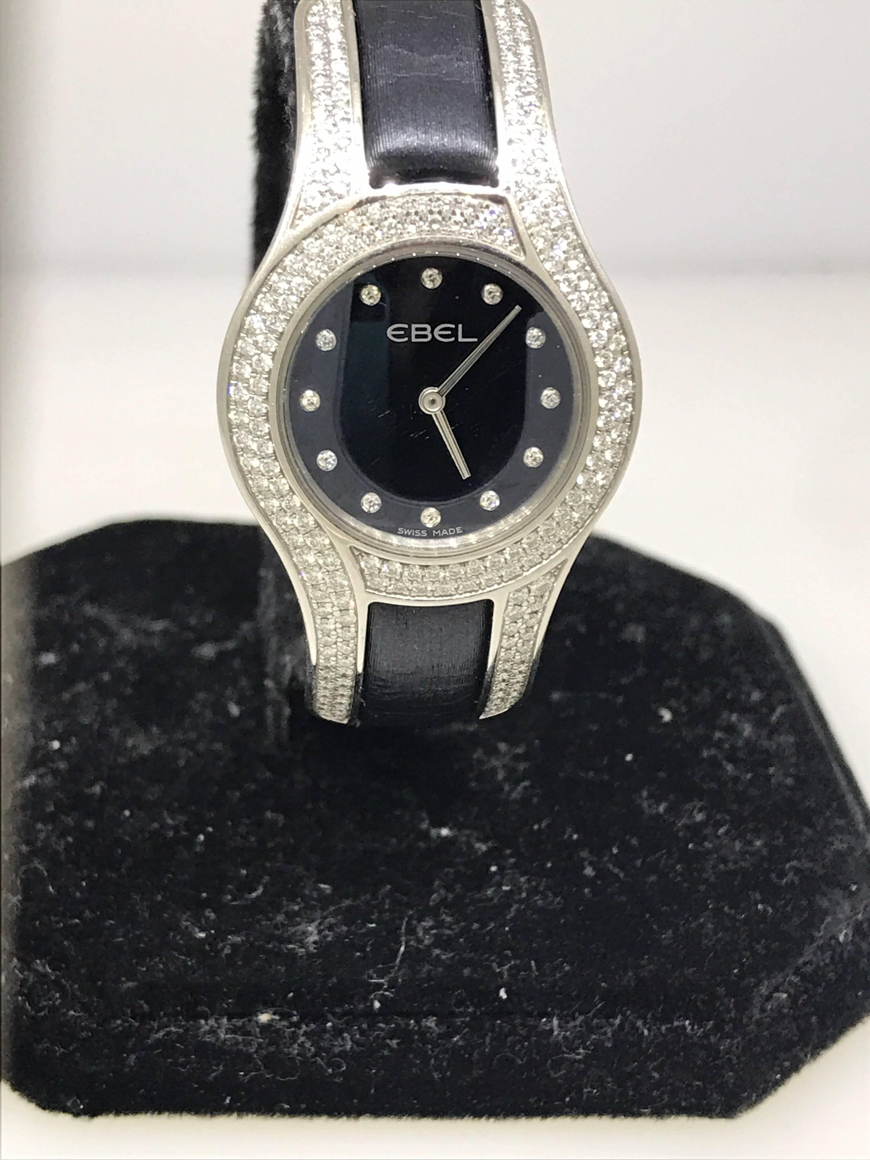 Ebel Midnight Moonchich White Gold and Diamond Black Dial Ladies Watch 3157H29 For Sale 4