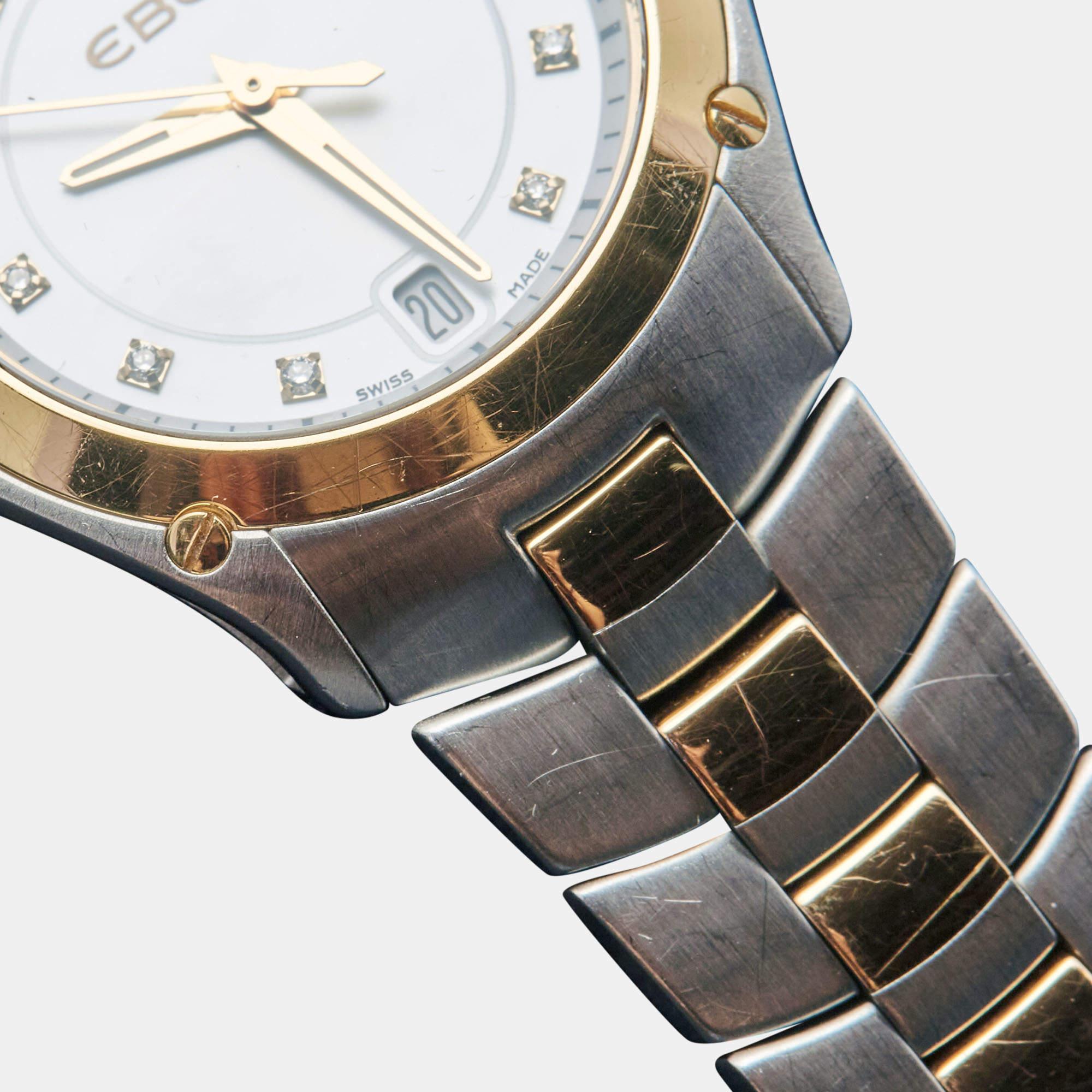 Ebel Mother Of Pearl 18K Yellow Gold Stainless Steel Classic Sport Wristwatch 28 1