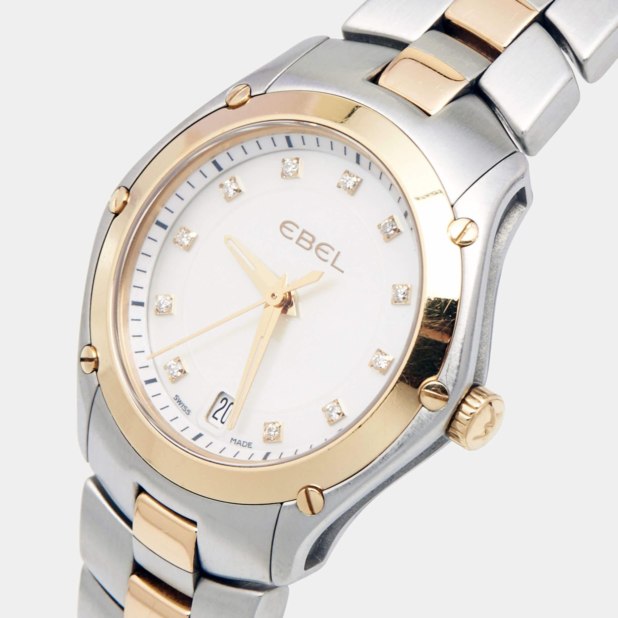 Ebel Mother Of Pearl 18K Yellow Gold Stainless Steel Classic Sport Wristwatch 28 2