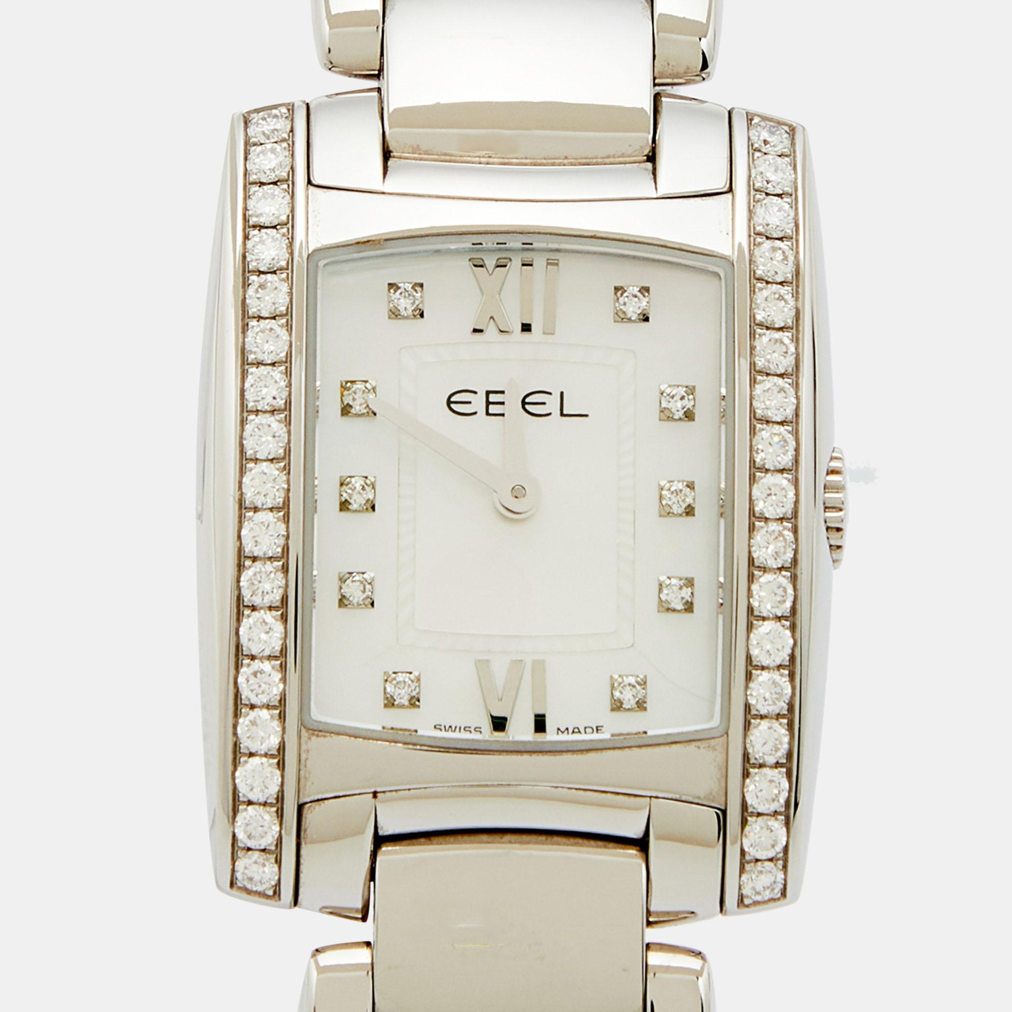 Women's Ebel Mother Of Pearl Diamond Stainless Steel Brazilia E9976M2S Wristwatch 23.50