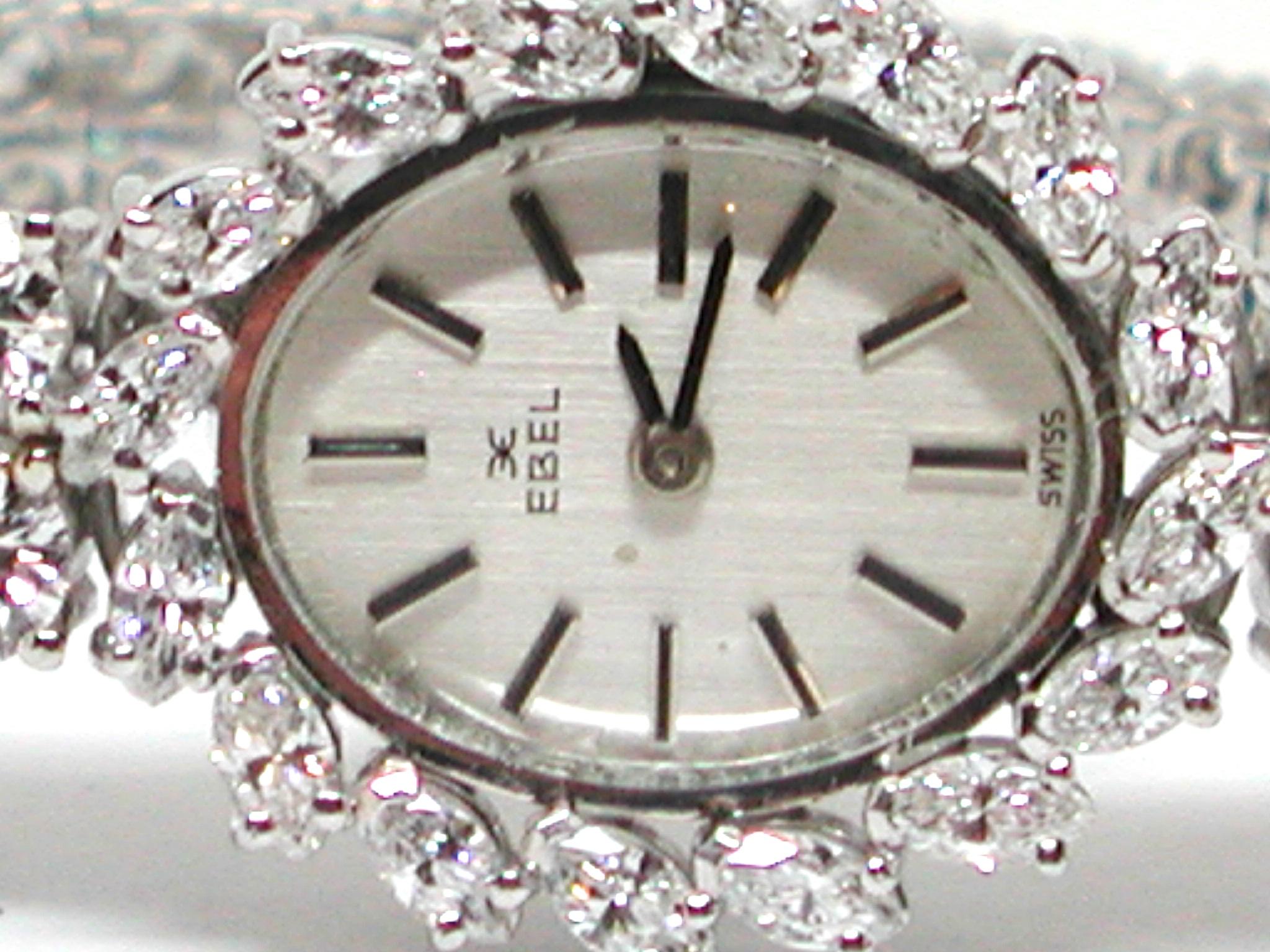Ebel Signed 18 Karat White Gold 12.04 Carat Diamond Tennis Bracelet Wrist Watch 4