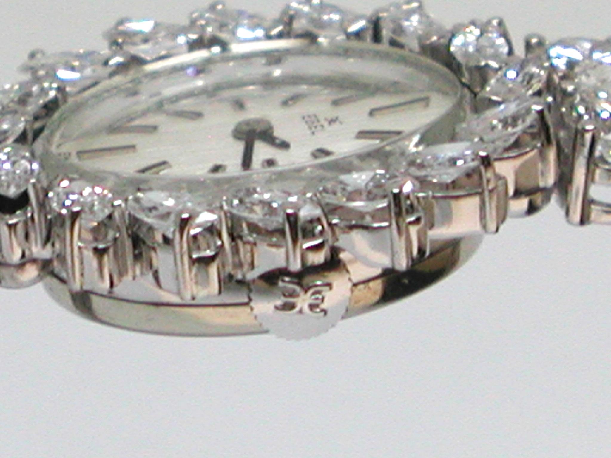 Women's Ebel Signed 18 Karat White Gold 12.04 Carat Diamond Tennis Bracelet Wrist Watch