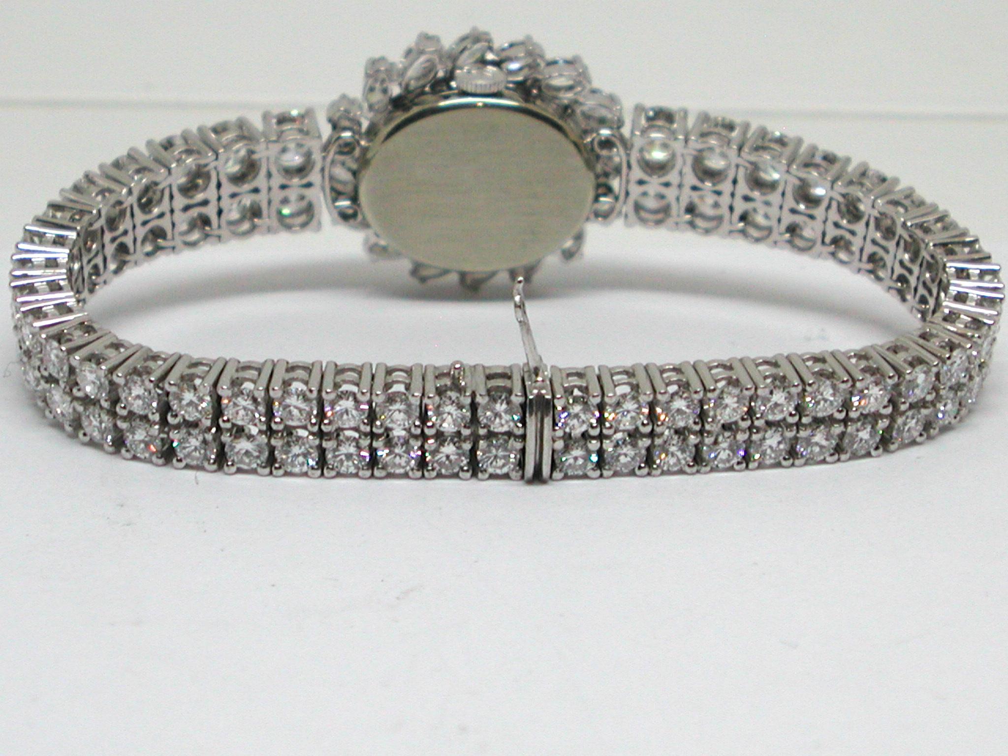 Ebel Signed 18 Karat White Gold 12.04 Carat Diamond Tennis Bracelet Wrist Watch 1