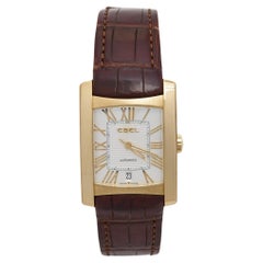 Ebel Silver 18K Yellow Gold Alligator Leather Brasilia 1215618 Men's Wristwatch 