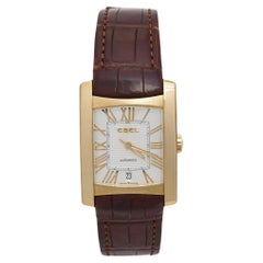 Ebel Silver 18K Yellow Gold Alligator Leather Brasilia 1215618 Men's Wristwatch