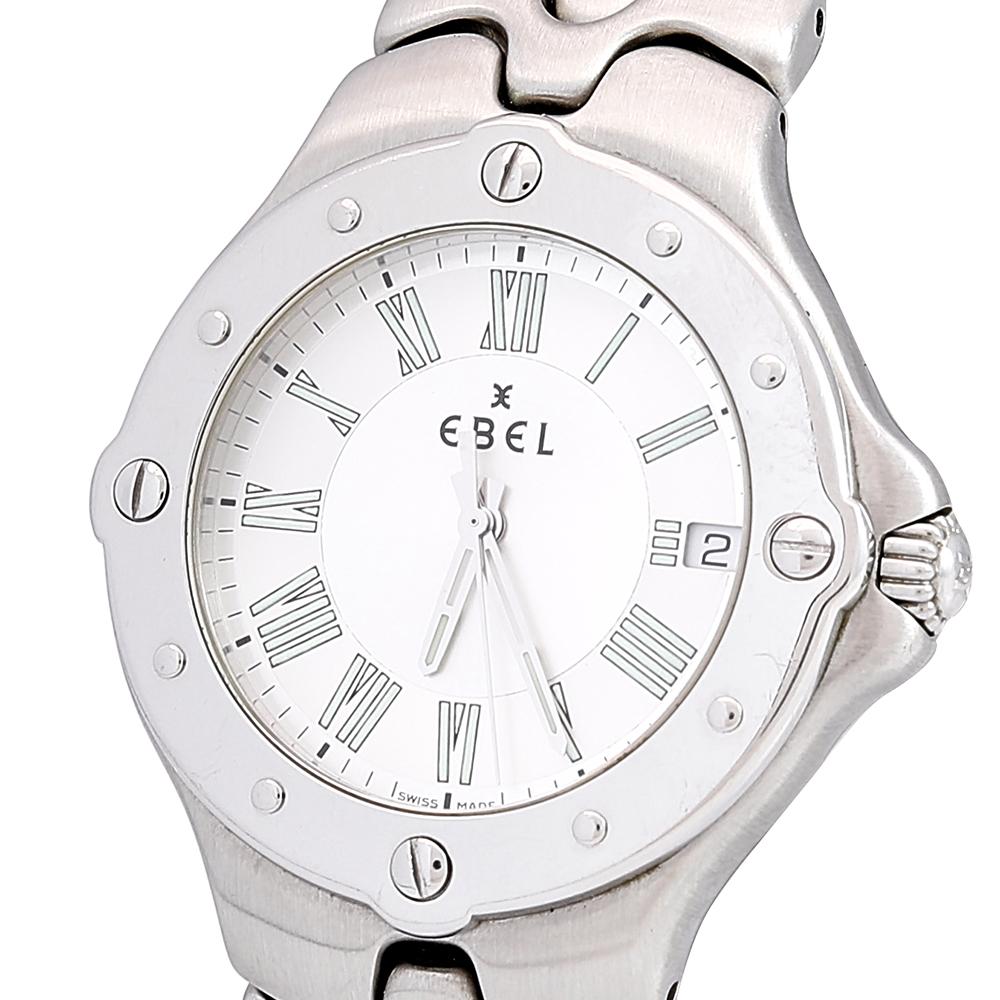Ebel Silver Stainless Steel Sportwave 9187631 Men's Wristwatch 36 mm In Good Condition In Dubai, Al Qouz 2