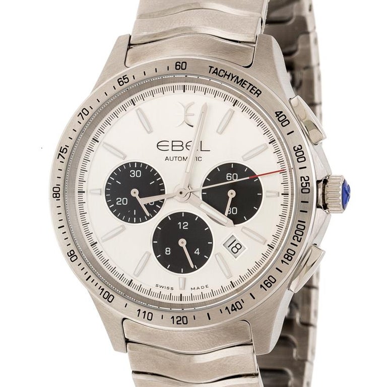 Ebel Silver Stainless Steel Wave Chronograph 1216403 Men's Wristwatch