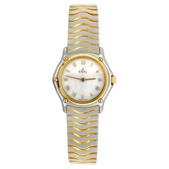 Ebel Sport Montre classique pour femme en acier inoxydable et or 18 carats avec lunette