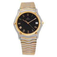Retro Ebel Sportwave in yellow gold & Stainless Steel w/ Black dial 34mm Quartz watch