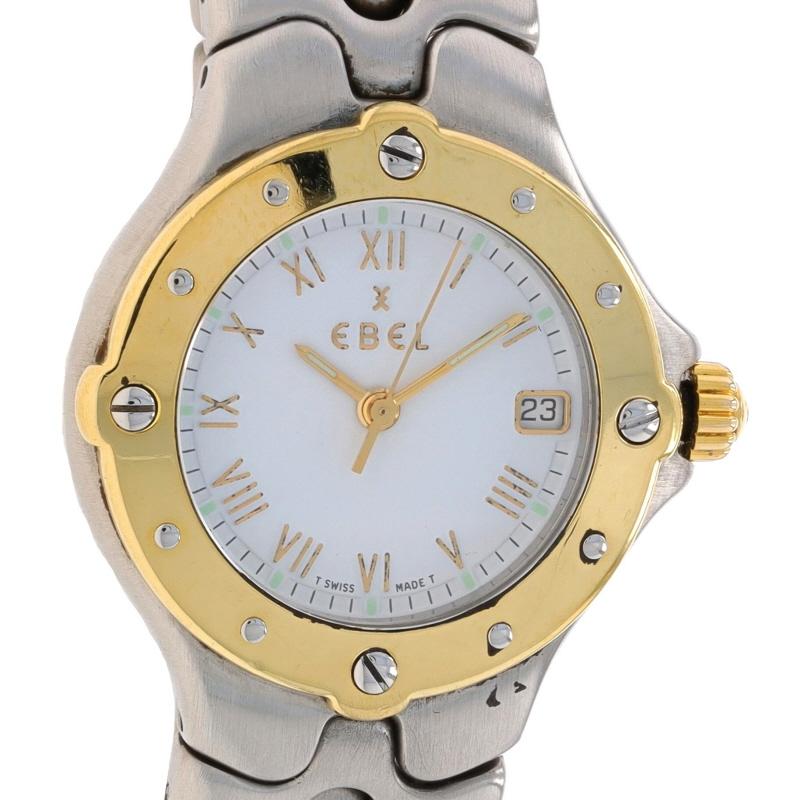 Brand: Ebel
Model: Sportwave
Model Number: E6087621
Movement: Quartz
Number of Jewels: 7
Warranty: One Year
Movement Maker: Swiss
Dial Color: White

Metal Content: Stainless Steel & 18k Yellow Gold

Fastening Type: Fold-Over Clasp
Features: