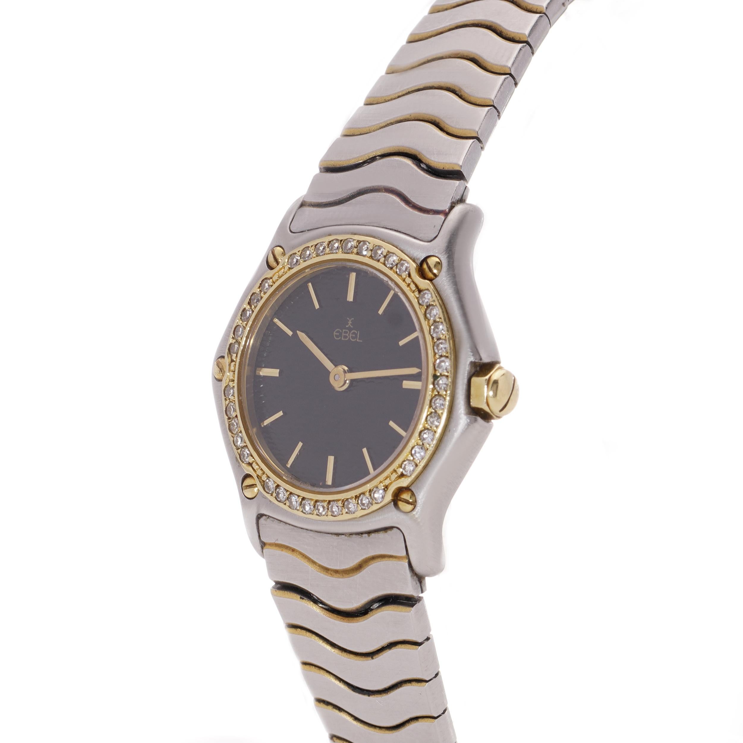 Brilliant Cut Ebel stainless steel and 18kt gold women's sports watch with diamond bezel 