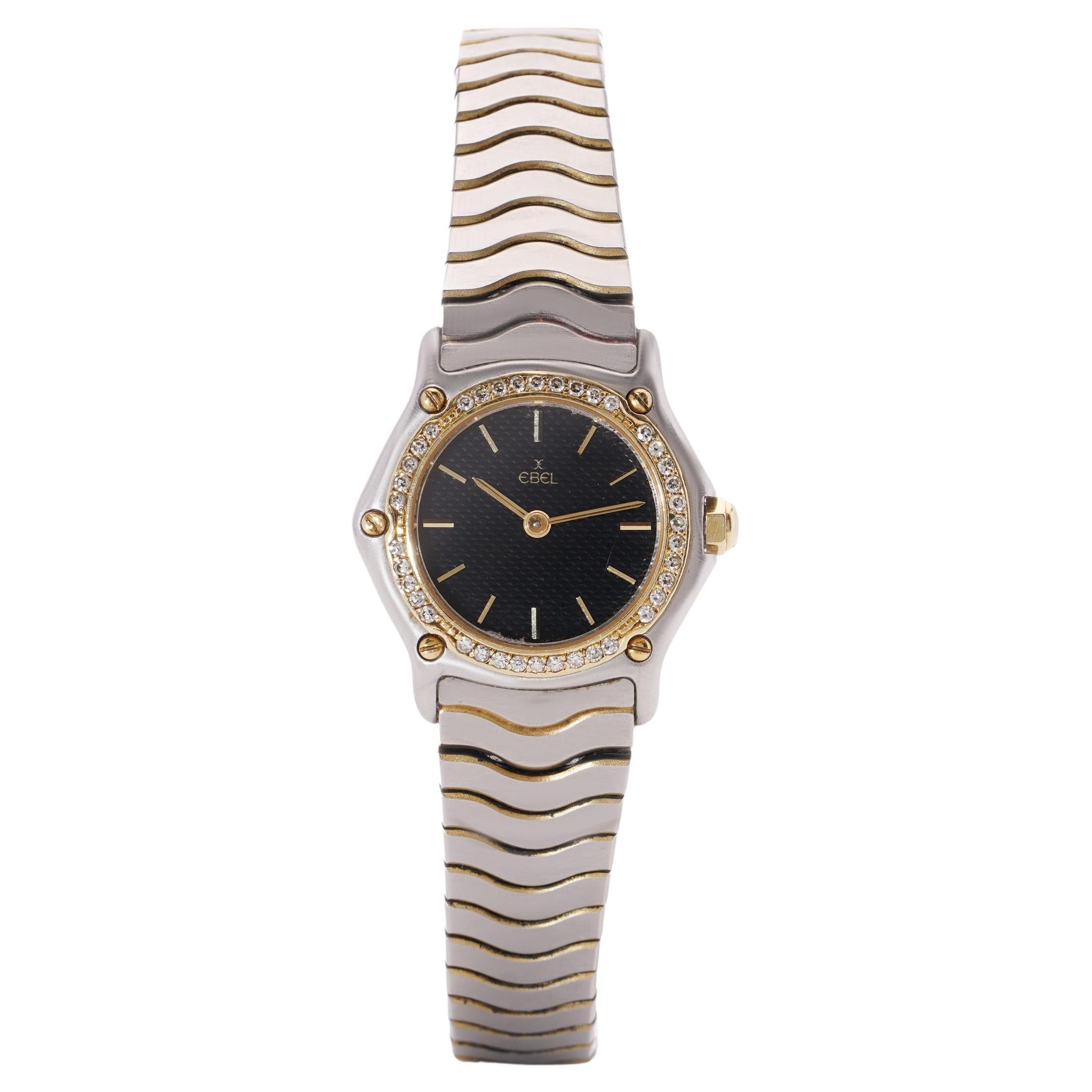 Ebel stainless steel and 18kt gold women's sports watch with diamond bezel 