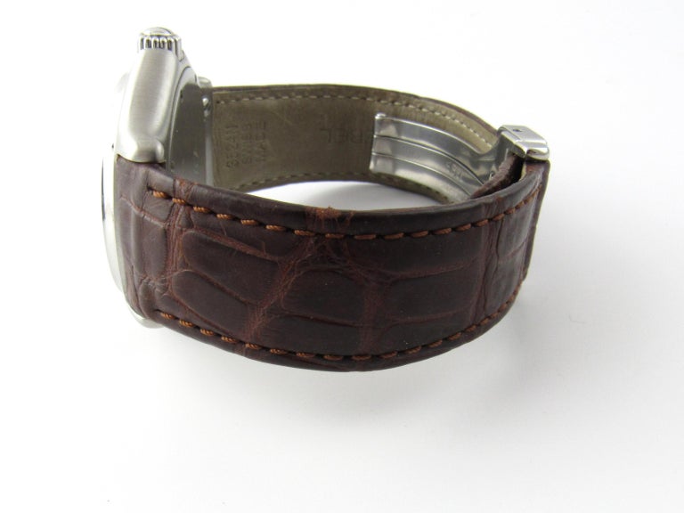 Ebel Stainless Steel Brown Leather Band Black Dial Quartz Watch 9187241