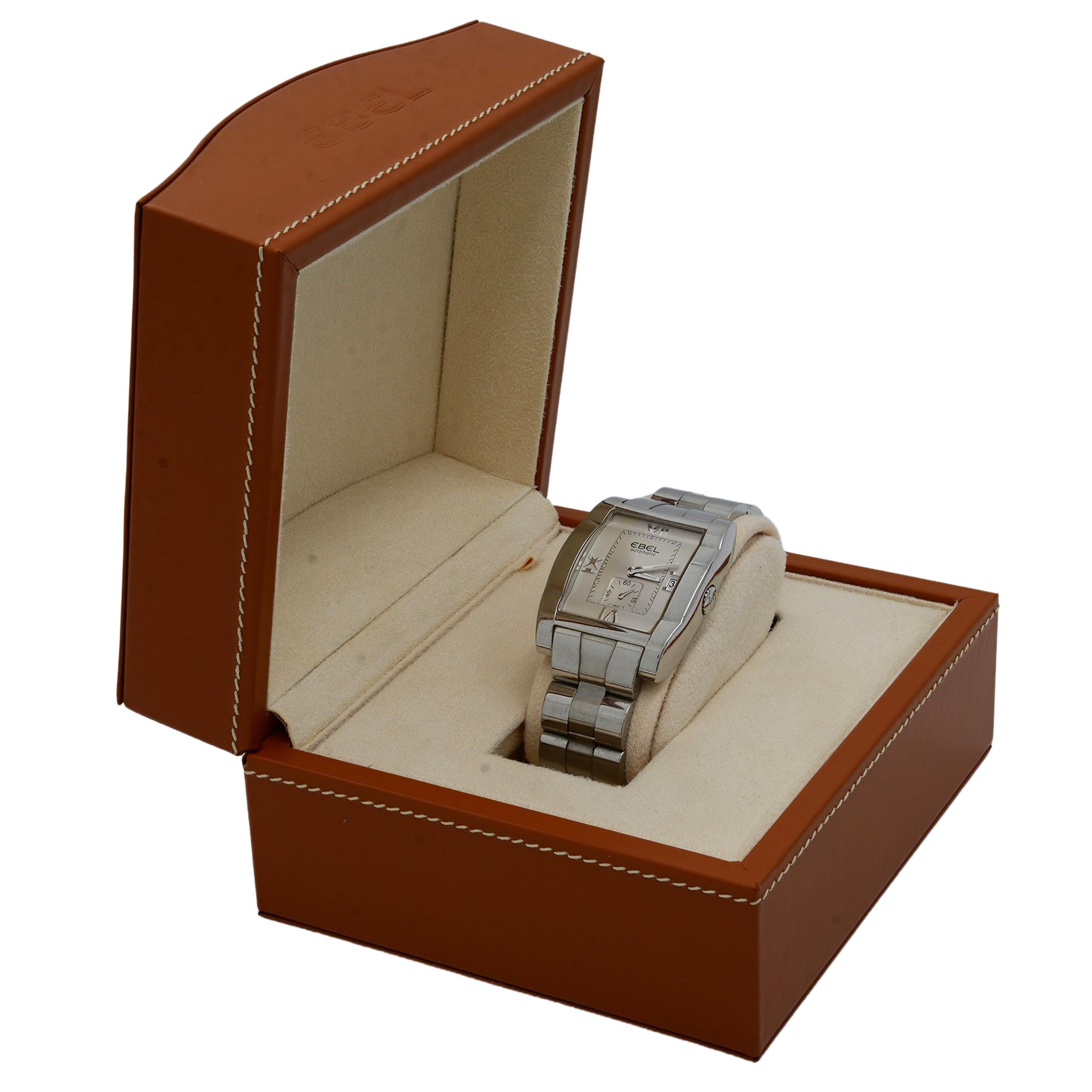 Ebel Tarawa Stainless Steel Tonneau Silver Roman Dial Men's Watch E9127J40 For Sale 1