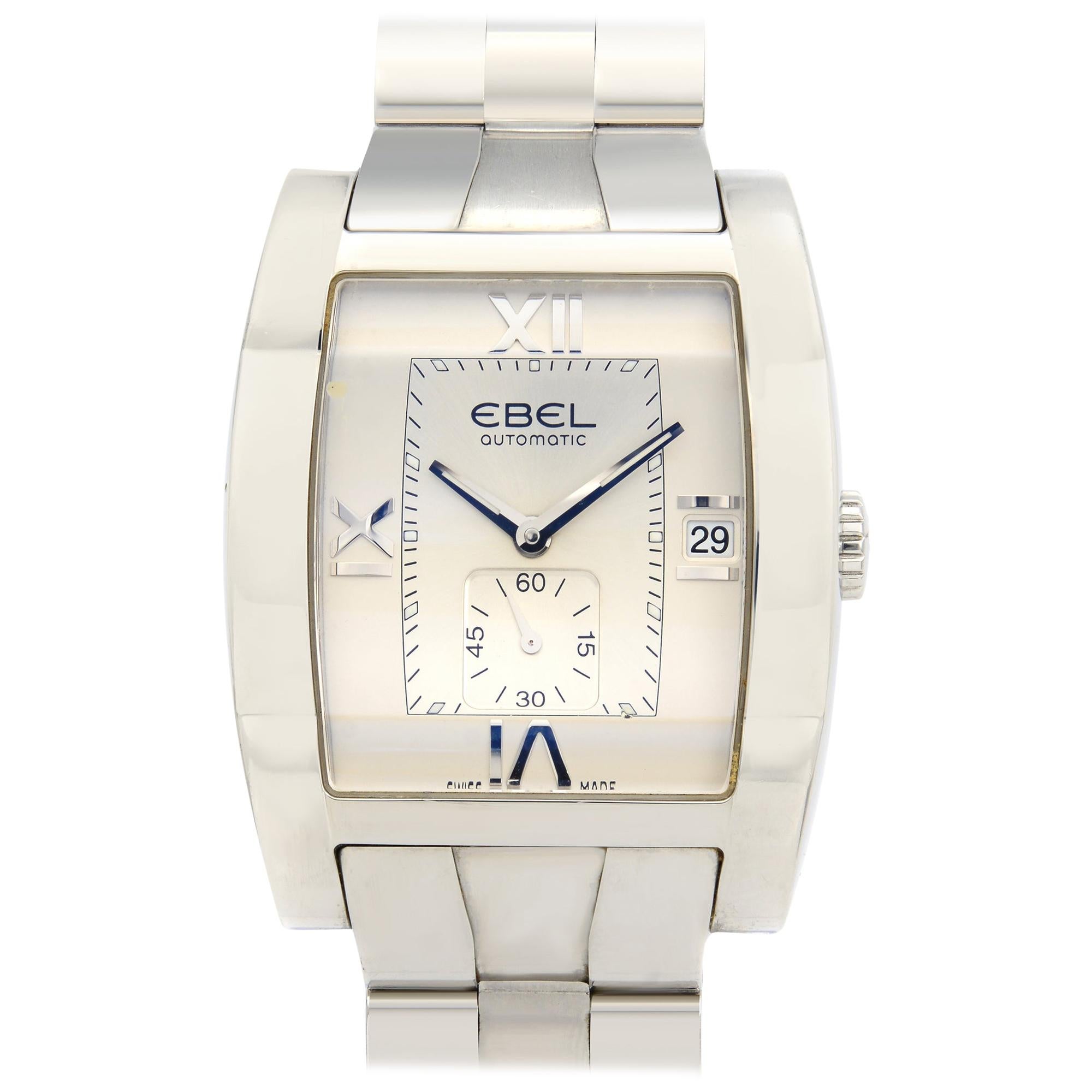 Ebel Tarawa Stainless Steel Tonneau Silver Roman Dial Men's Watch E9127J40 For Sale