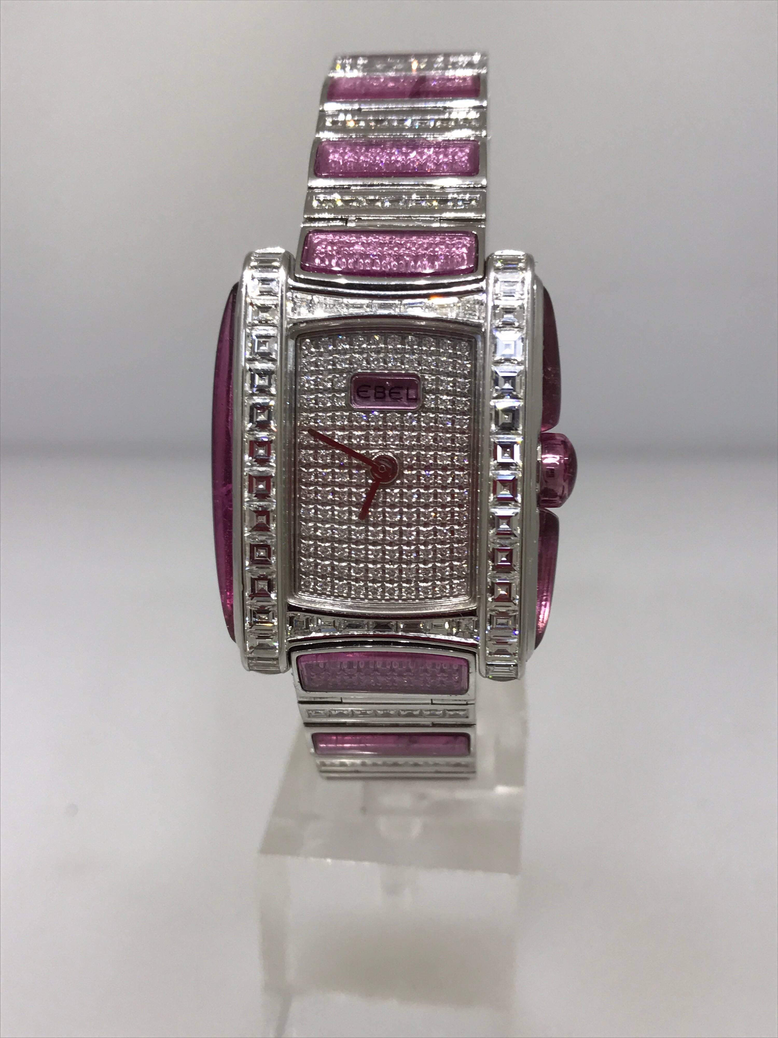 Ebel Vanua White Gold & Pave Pink and White Diamond Case & Bracelet Lady's Watch For Sale 6