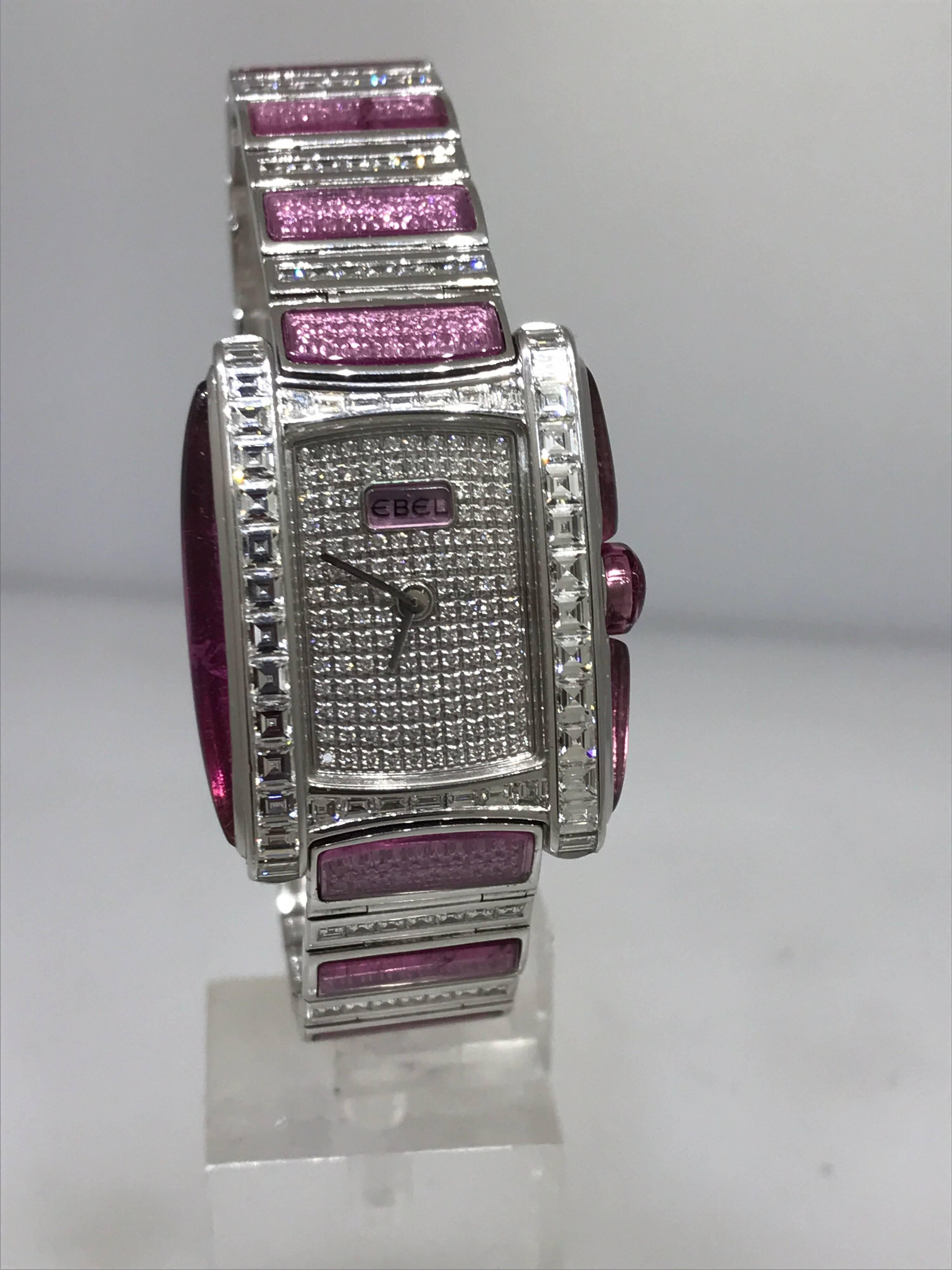 Ebel Vanua Lady's Watch

Model Number: 3057H26-150

100% Authentic

New (Old Stock. Has a small crack in one of the crystals in the bracelet. See pictures)

Comes with original Ebel box, warranty card, and instruction manual

18 Karat White Gold