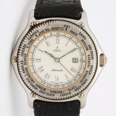 Ebel Voyager Automatik-Armbanduhr mit 38 mm aus Edelstahl und schwarzem Lederband