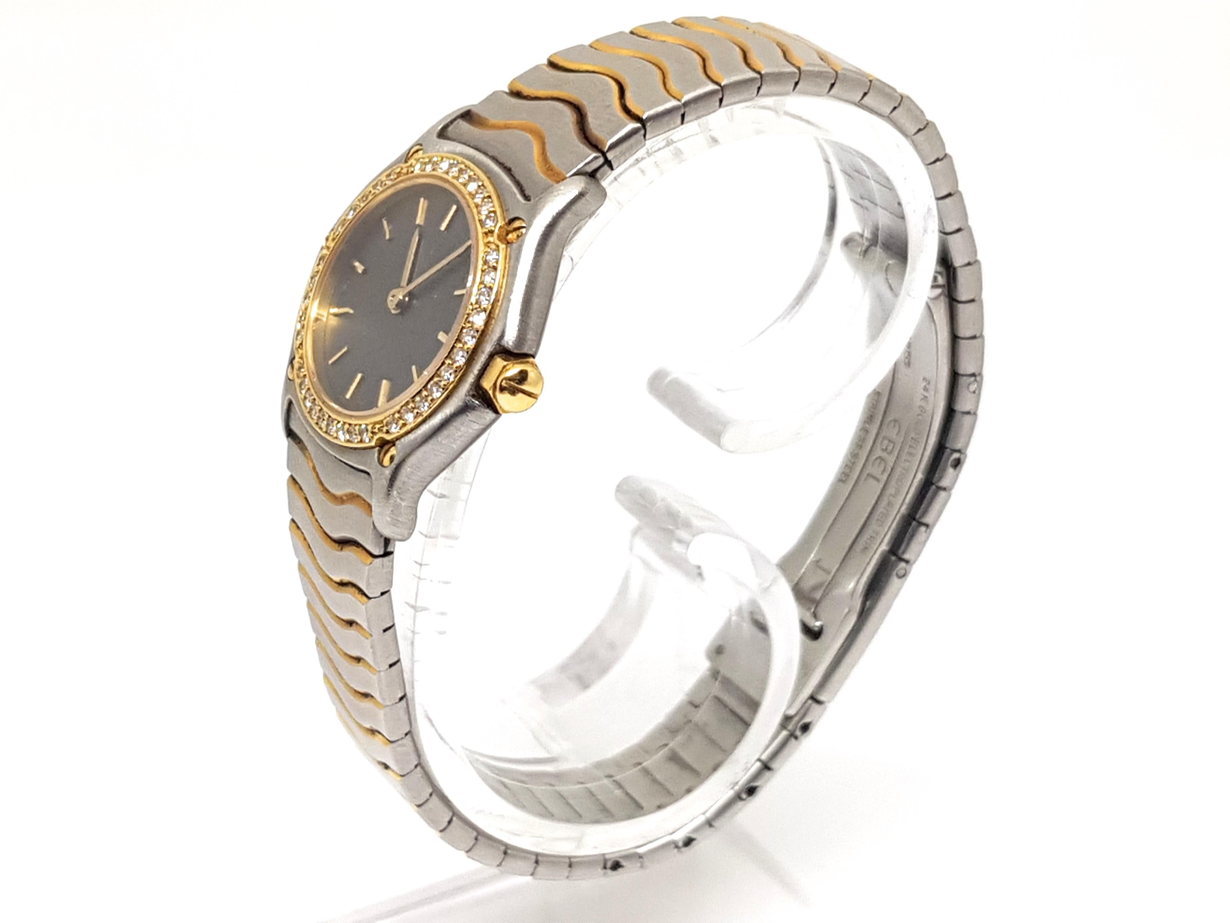 Round Cut Ebel Watch Yellow Gold Steel Diamonds