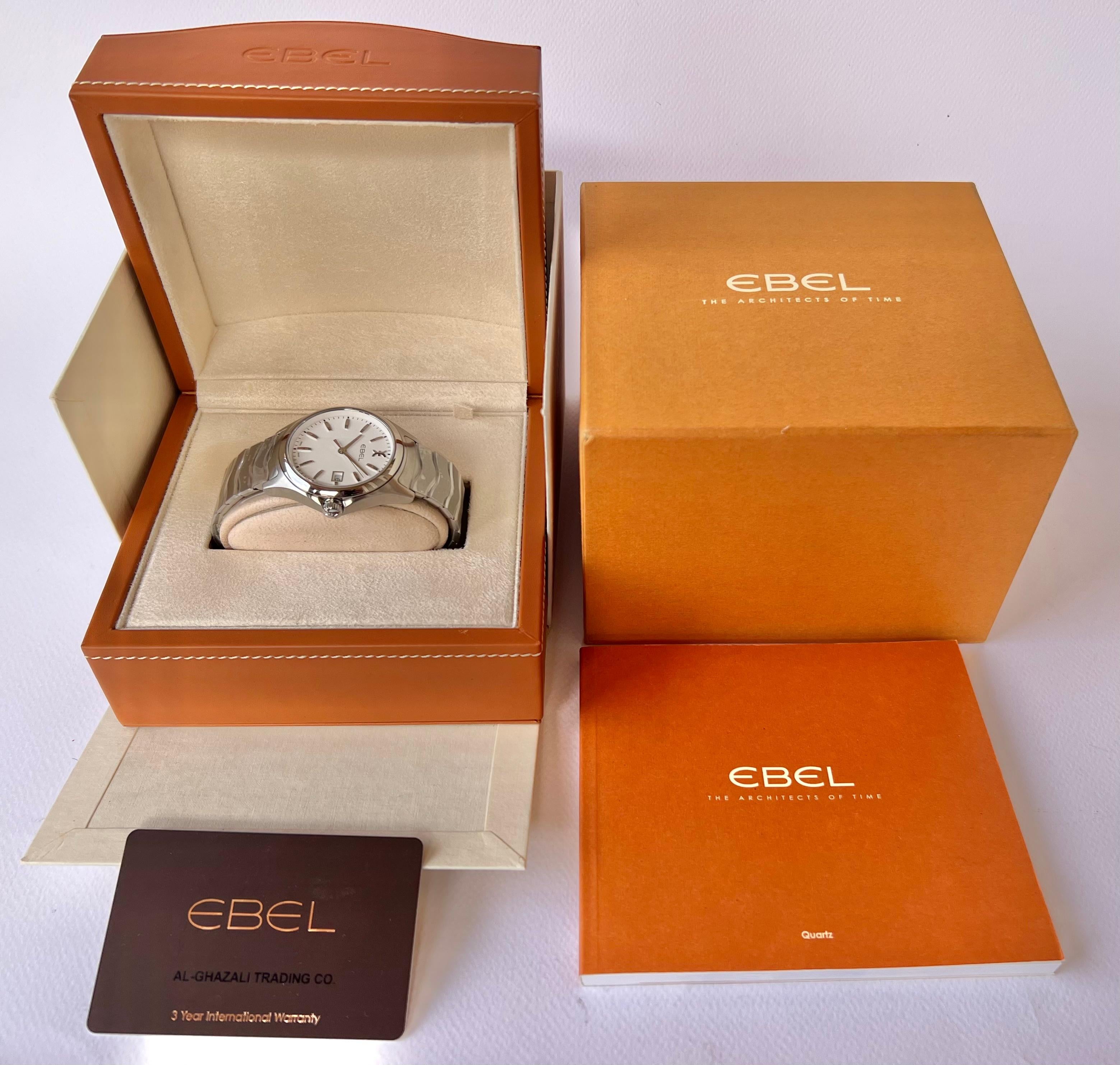 Ebel Wave Classic Wave Stainless Steel Dial Men`s Watch Full Set 42mm In Excellent Condition For Sale In Toronto, CA
