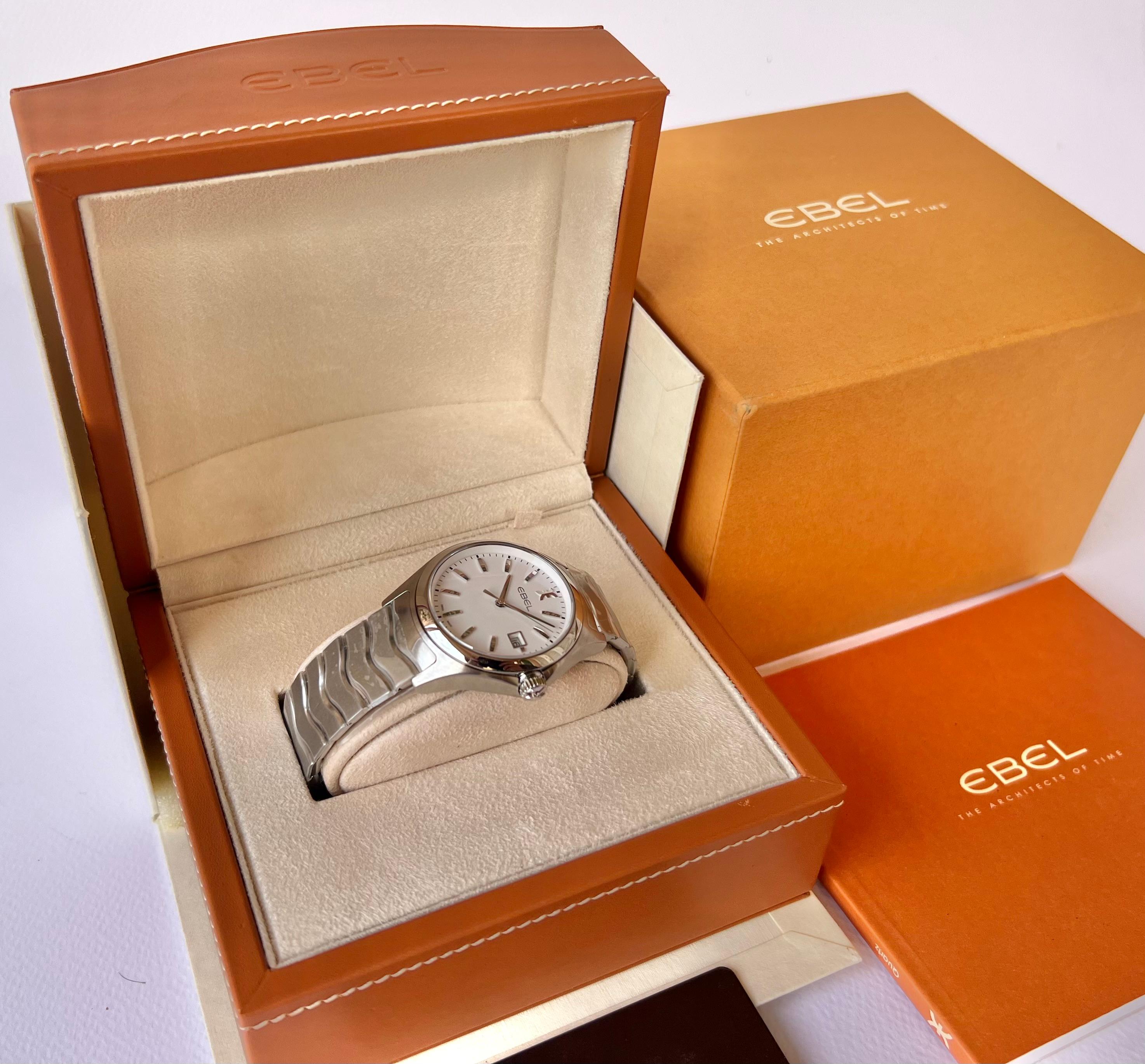 Ebel Wave Classic Wave Stainless Steel Dial Men`s Watch Full Set 42mm For Sale 1