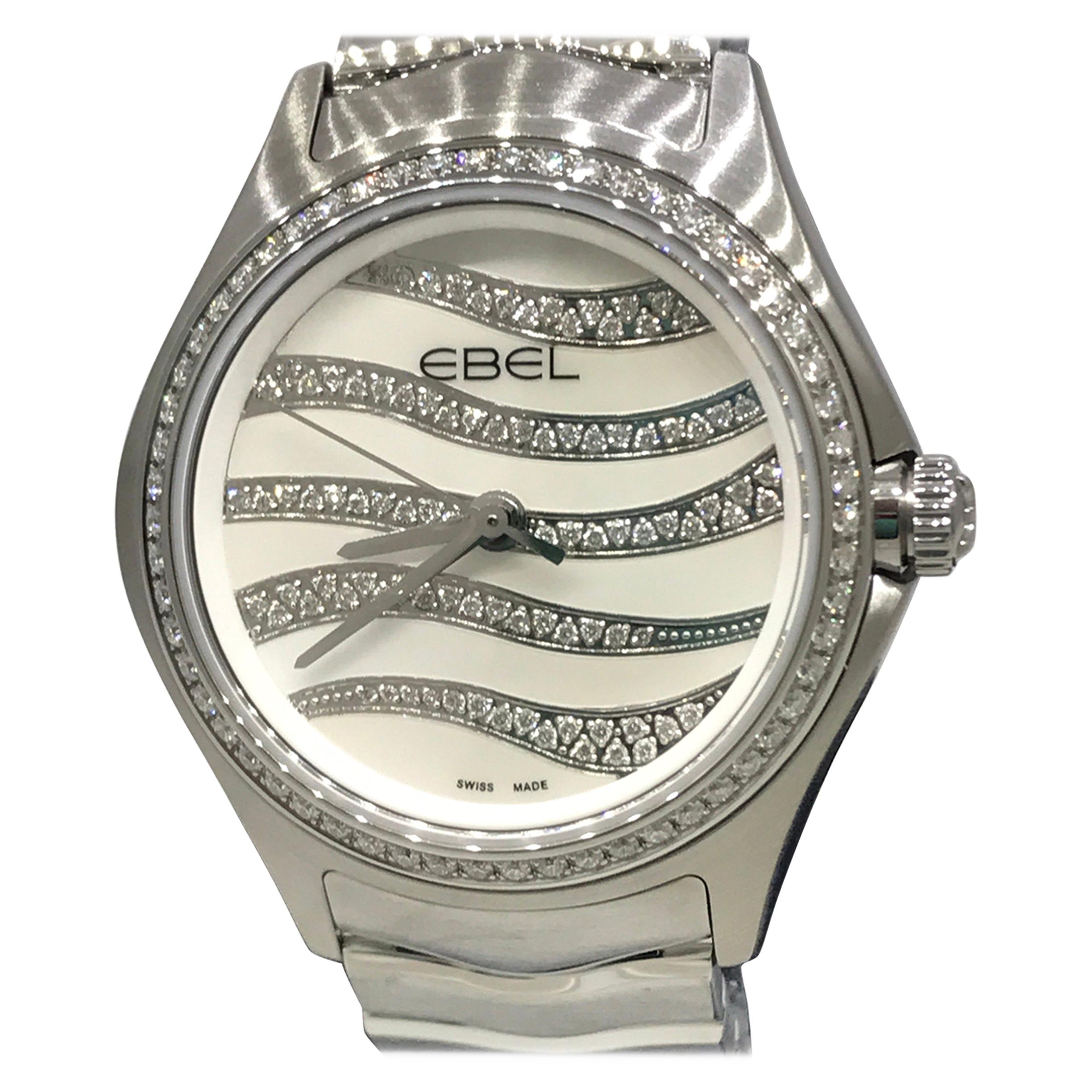 Ebel Wave Mother of Pearl Diamond Dial and Bezel Steel Ladies Watch 1216270 For Sale